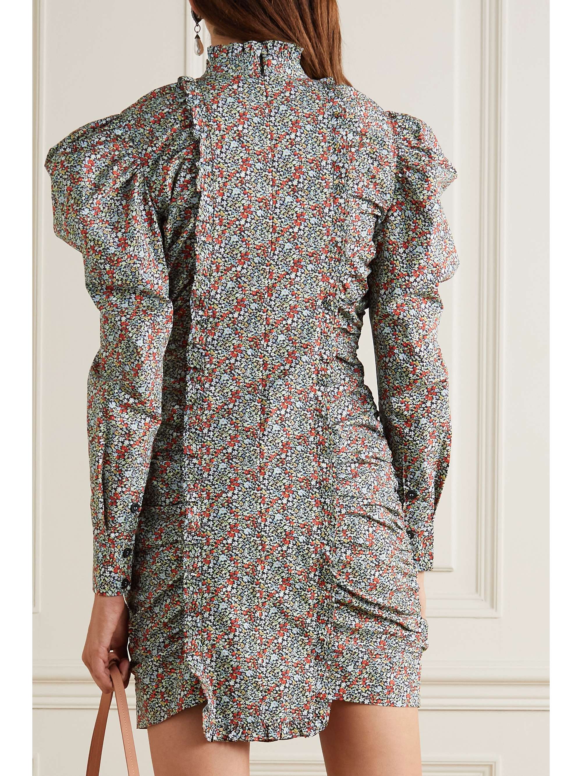 GANNI Ruched floral-print organic cotton-poplin mini dress