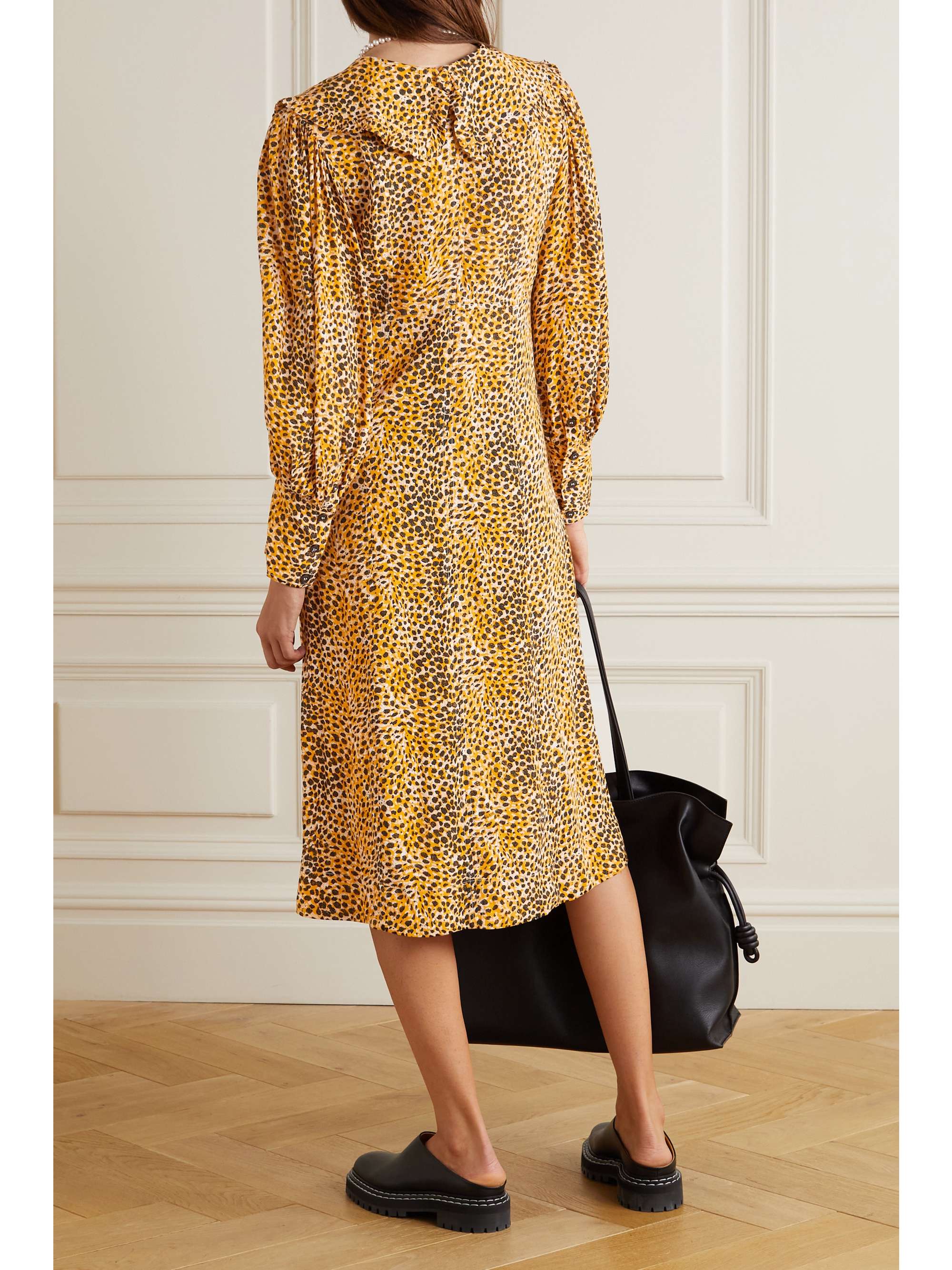 GANNI Leopard-print crepe midi dress