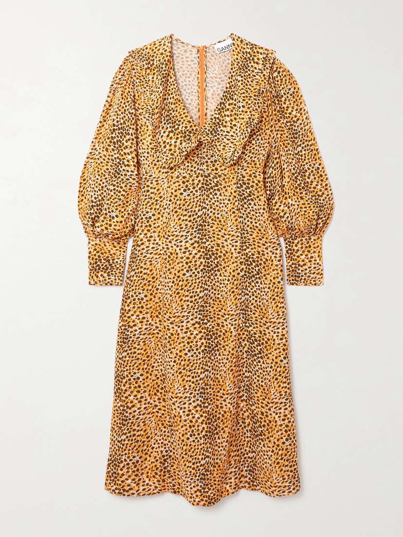 Ganni Leopard-print Crepe Midi Dress