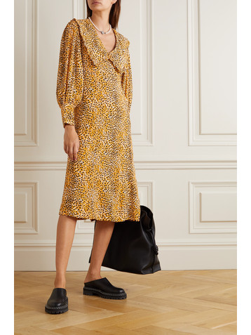 GANNI Leopard-print crepe midi dress