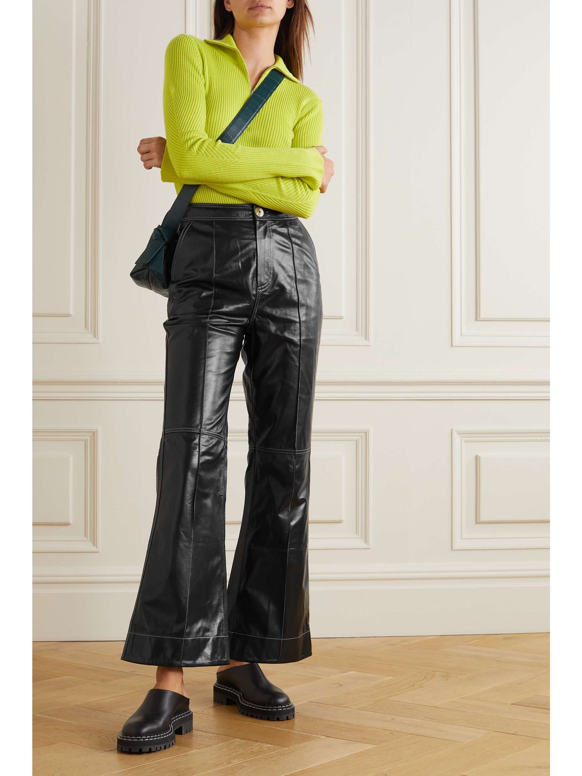Leather flared pants | GANNI | NET-A-PORTER