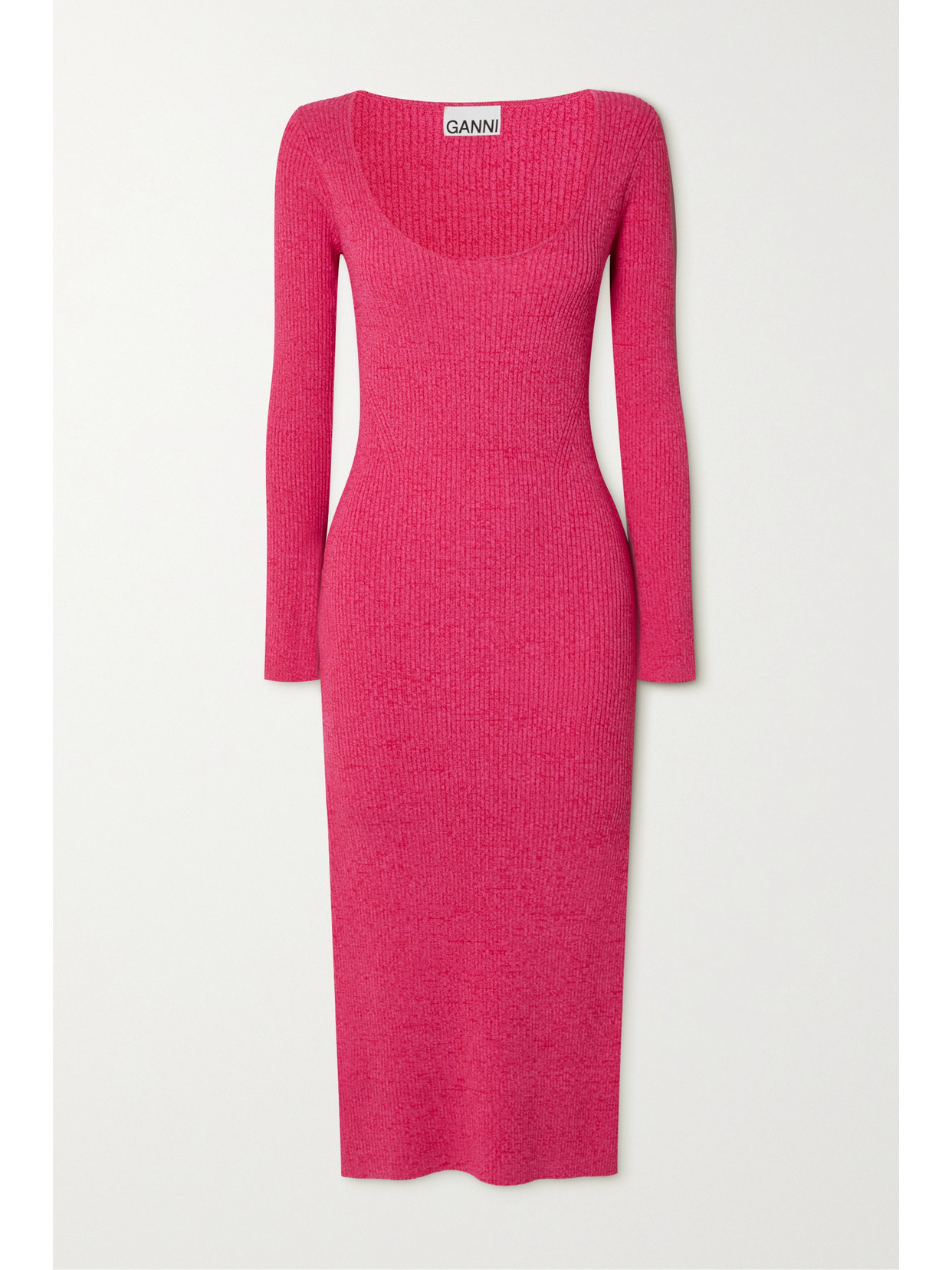 GANNI Ribbed Stretchknit Midi Dress Magenta