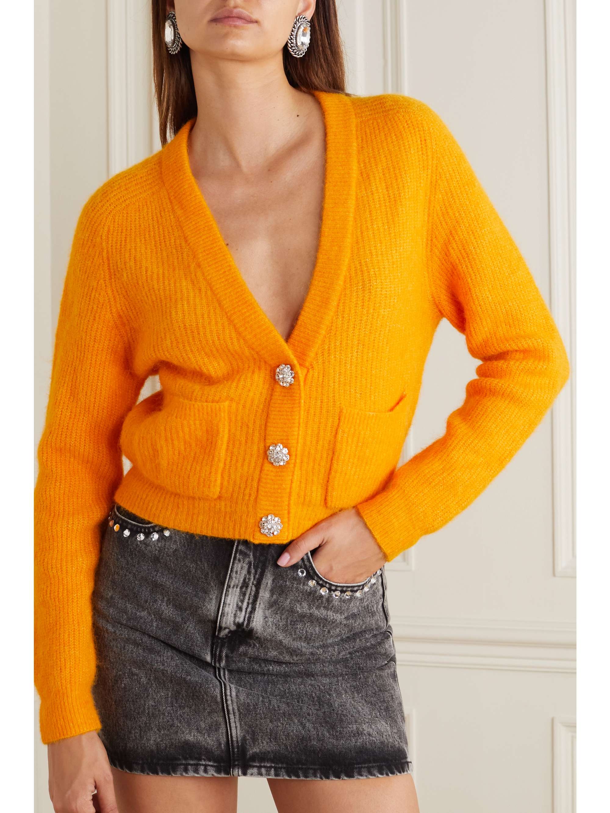 GANNI Crystal-embellished knitted cardigan