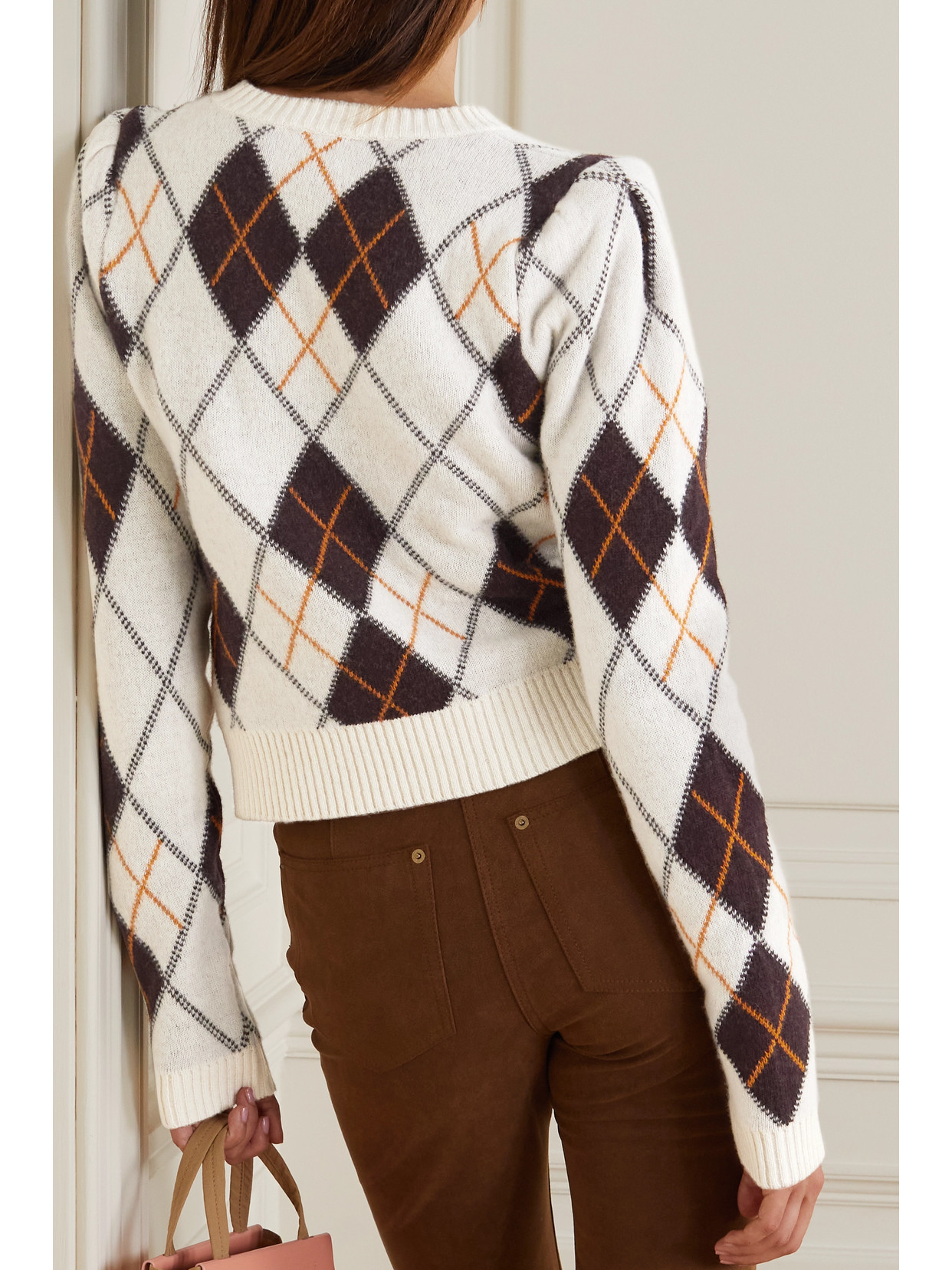 Ganni Argyle Merino Wool And Cashmere-blend Sweater In White