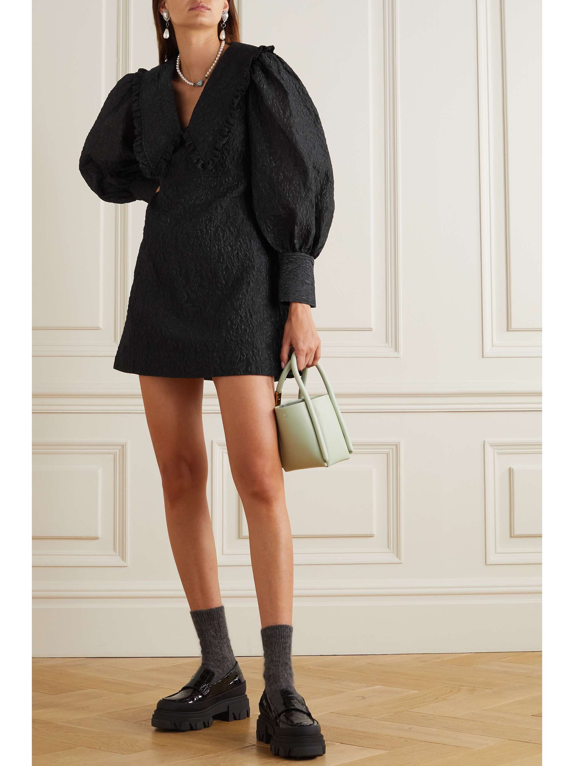 Black Ruffled organza-jacquard mini 