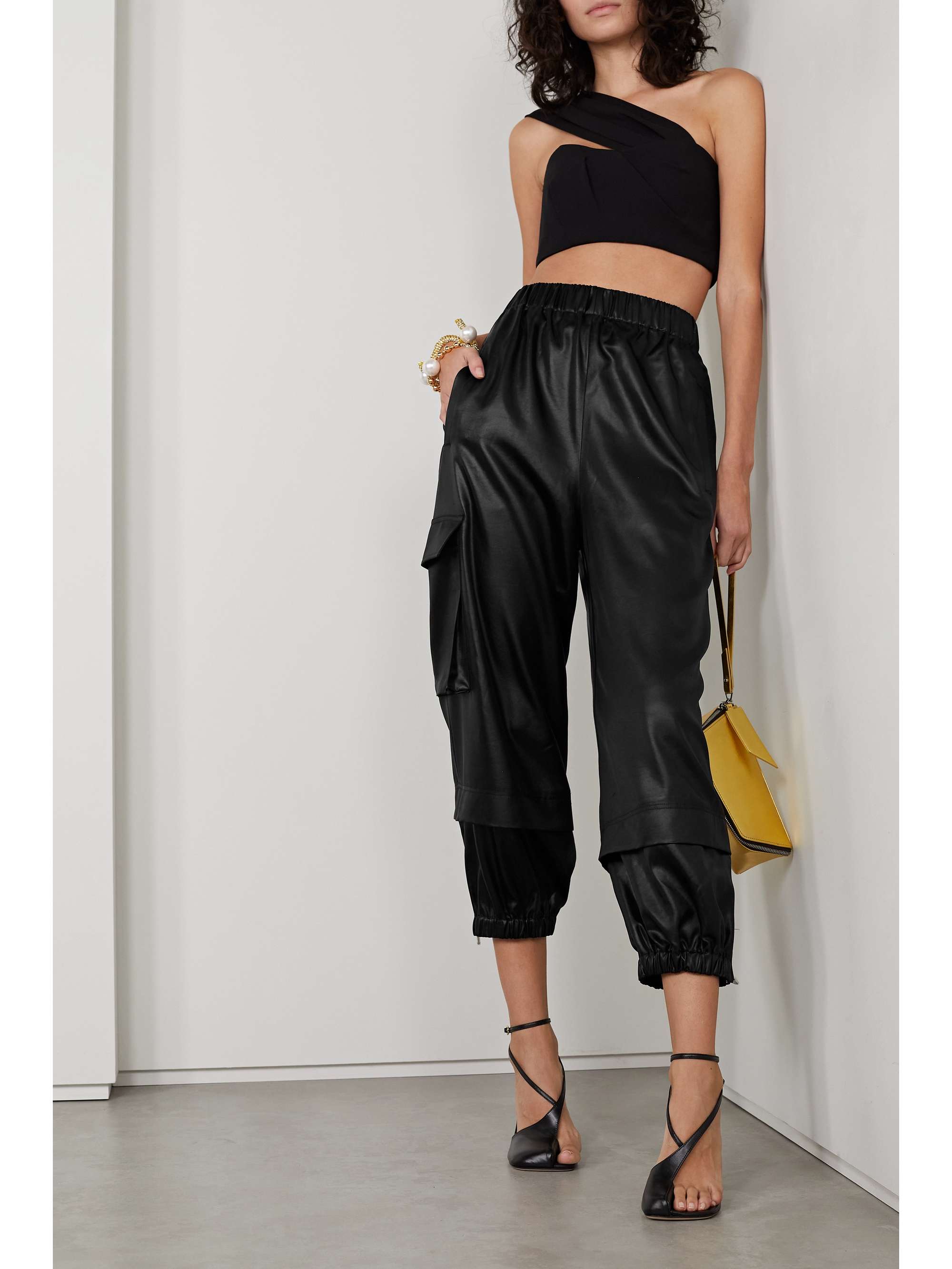 Black Celia satin track pants | TIBI 