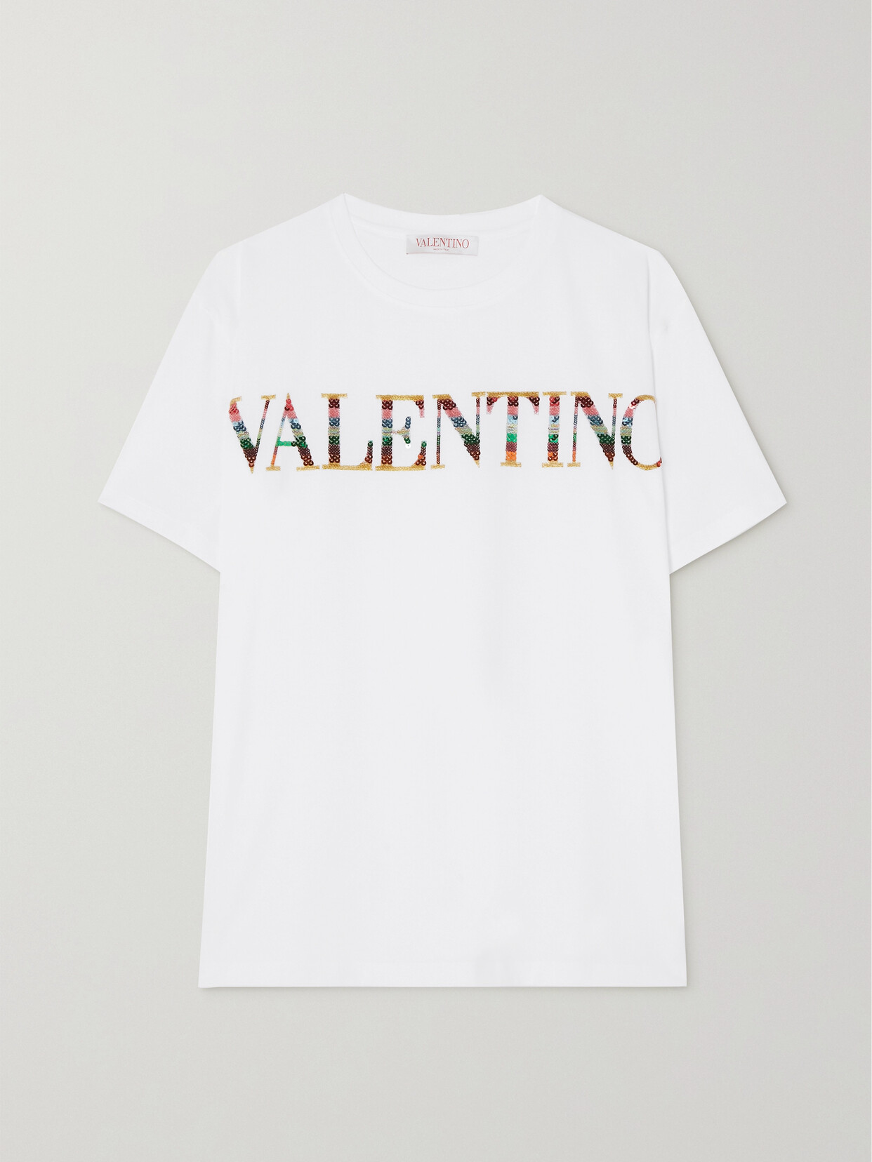 Valentino Sequin-embellished Embroidered Cotton-jersey T-shirt In White