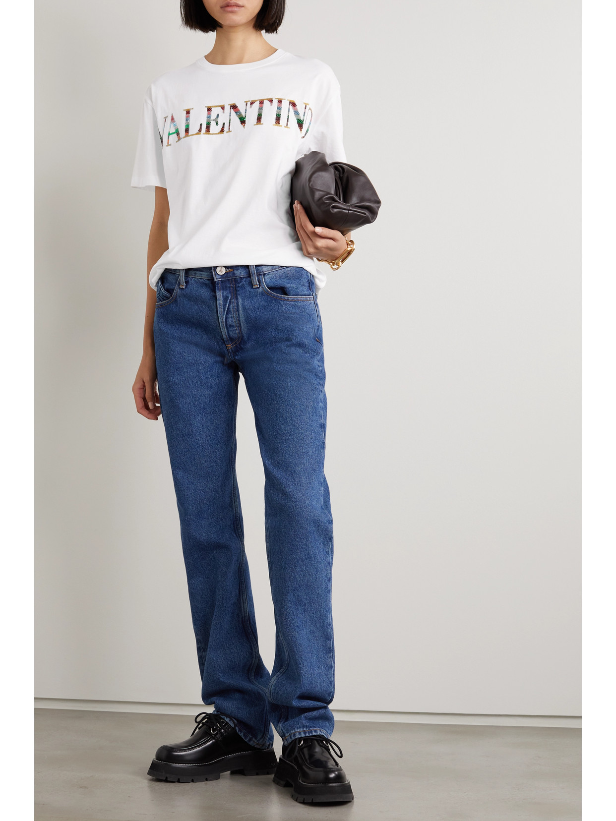 Valentino Sequin-embellished Embroidered Cotton-jersey T-shirt In White