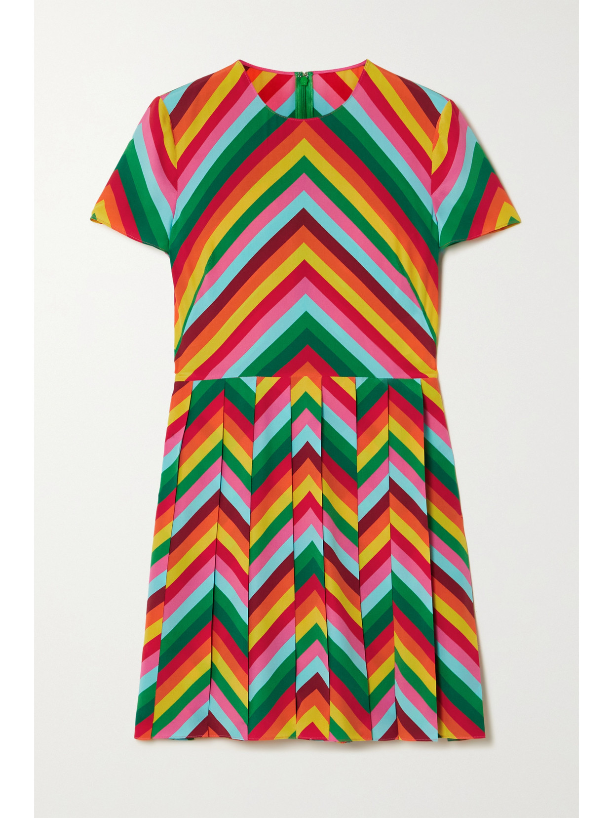 Valentino Pleated Striped Silk-crepe Mini Dress In Red
