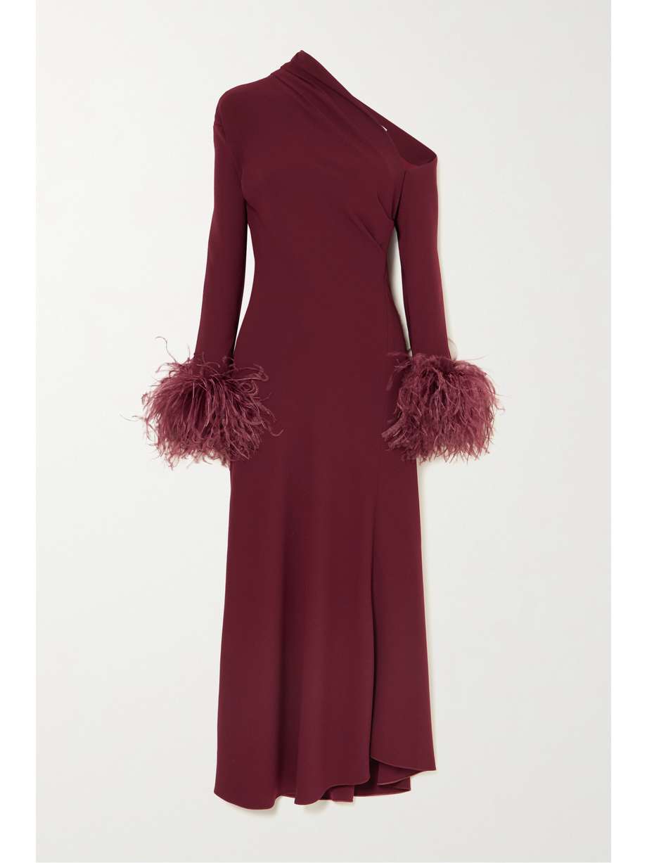 Feather Trimmed Dress Burgundy