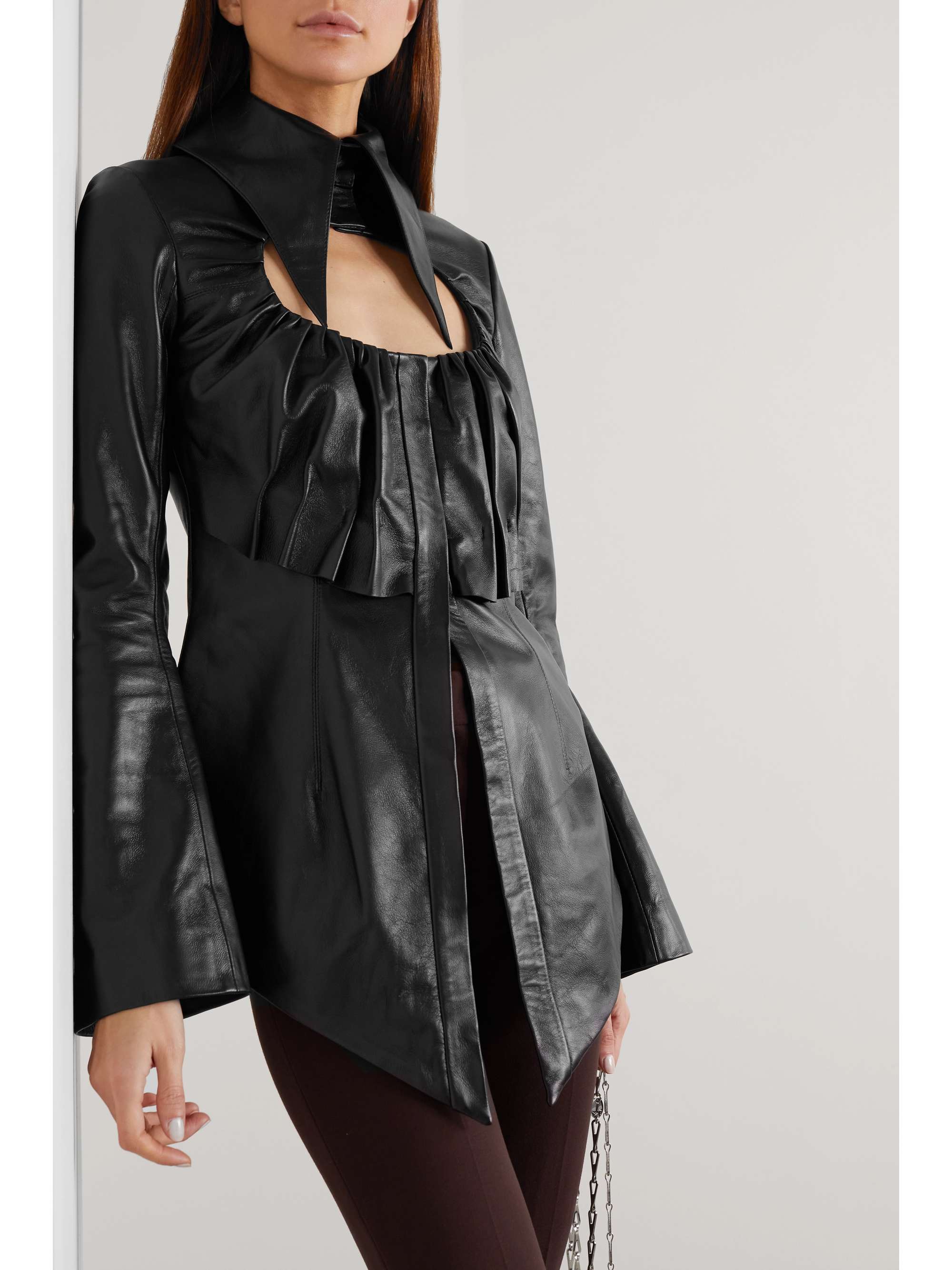 16ARLINGTON Hoguti cutout gathered textured-leather shirt