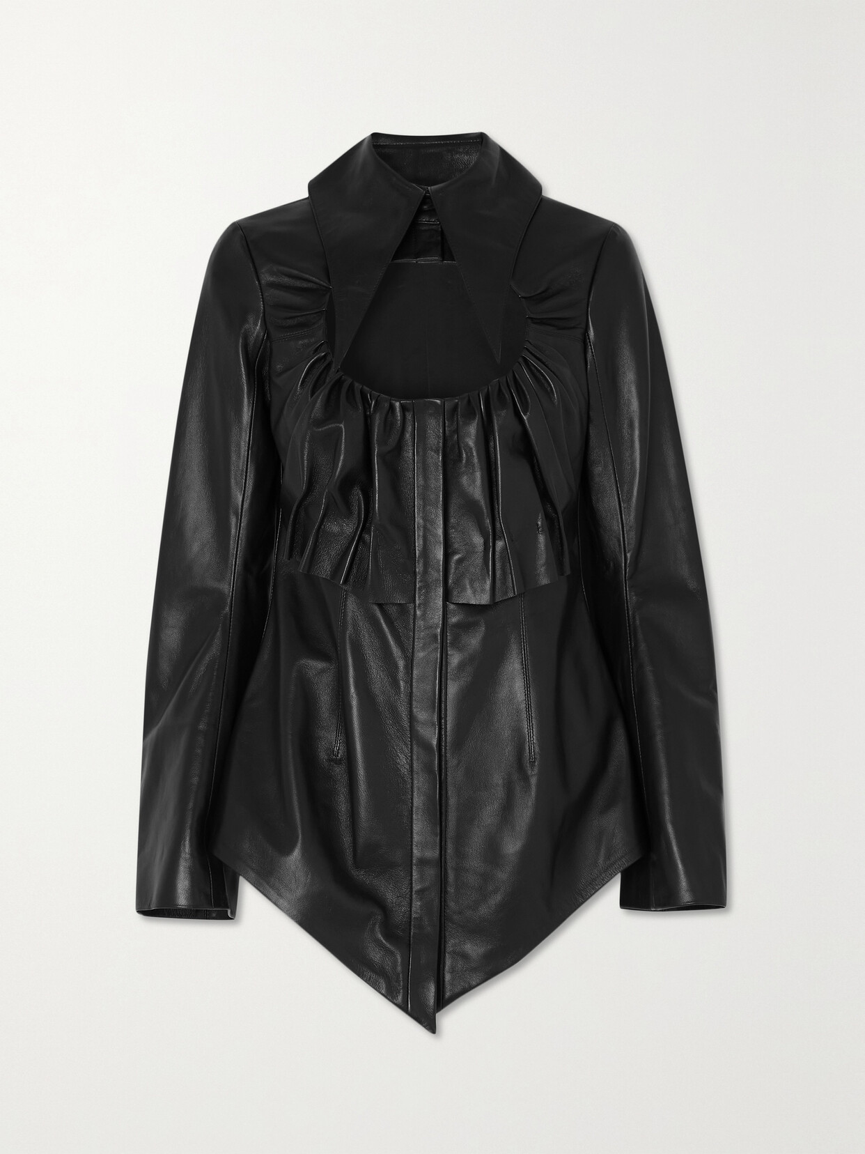 16arlington Hoguti Cutout Gathered Textured-leather Shirt In Black