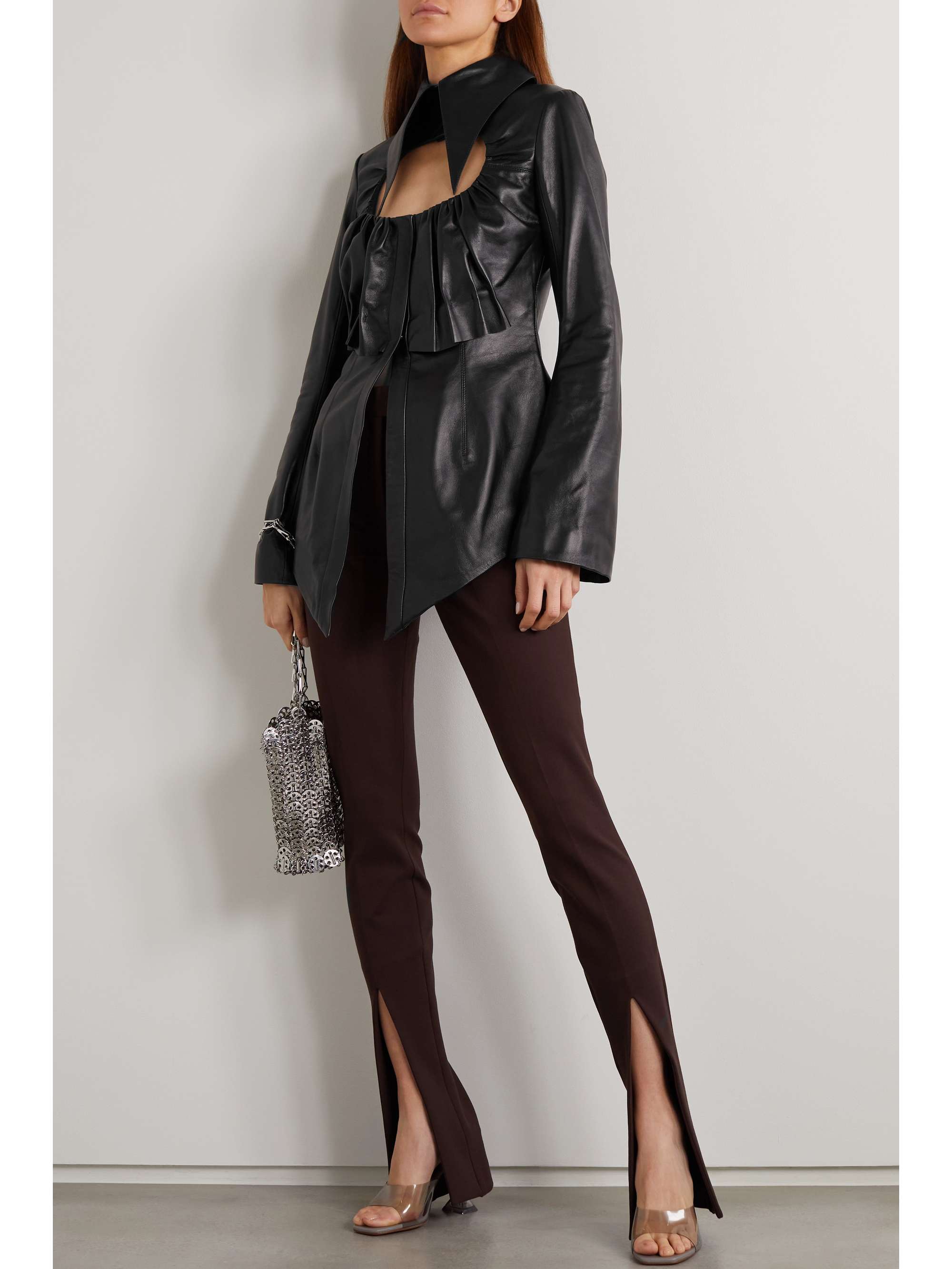16ARLINGTON Hoguti cutout gathered textured-leather shirt