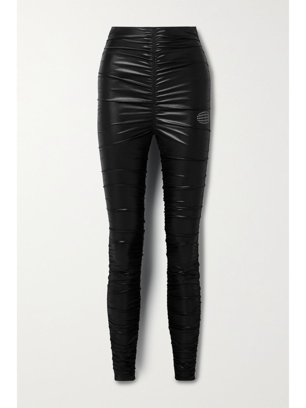 Alexander Wang High Waist Stretch Satin Jersey Ruched Leggings In Black