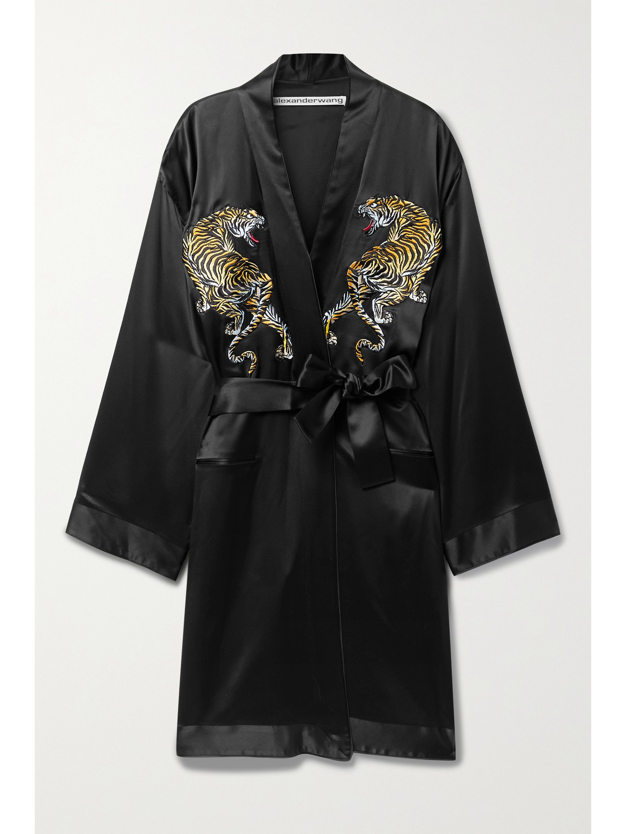 ALEXANDER WANG APPLIQUÉD BELTED SILK-SATIN DRESS