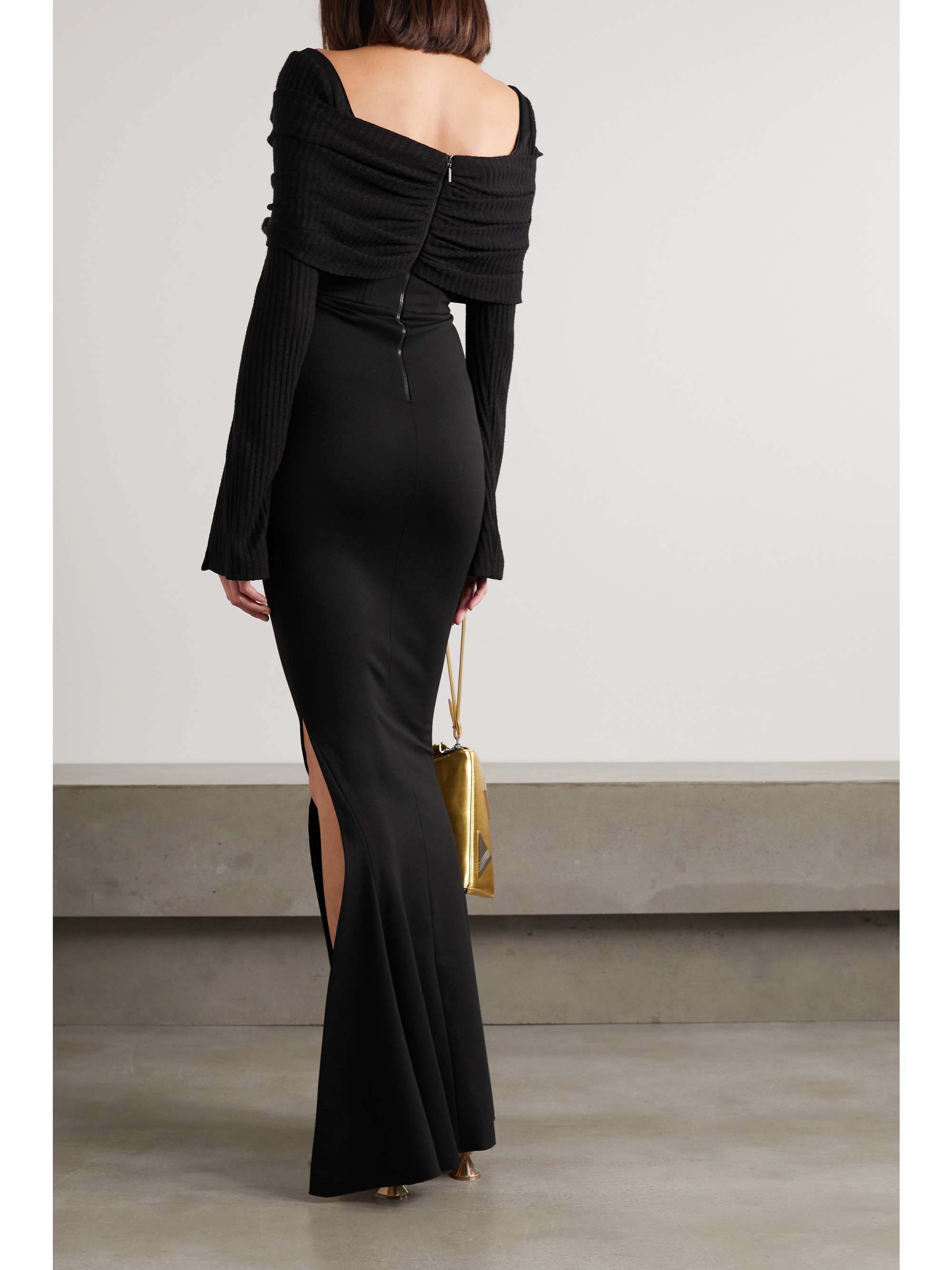16ARLINGTON Alto off-the-shoulder ribbed-knit and stretch-crepe maxi dress