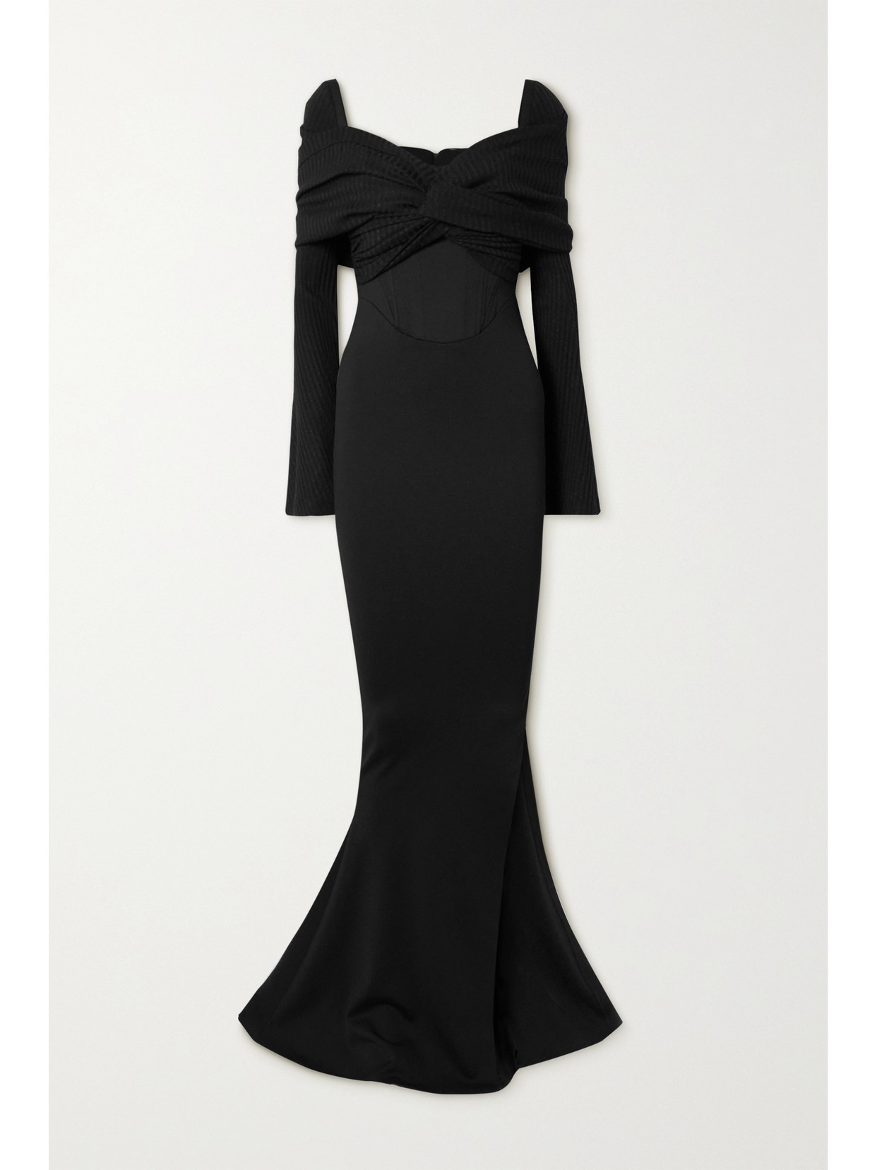 16ARLINGTON ALTO OFF-THE-SHOULDER RIBBED-KNIT AND STRETCH-CREPE MAXI DRESS