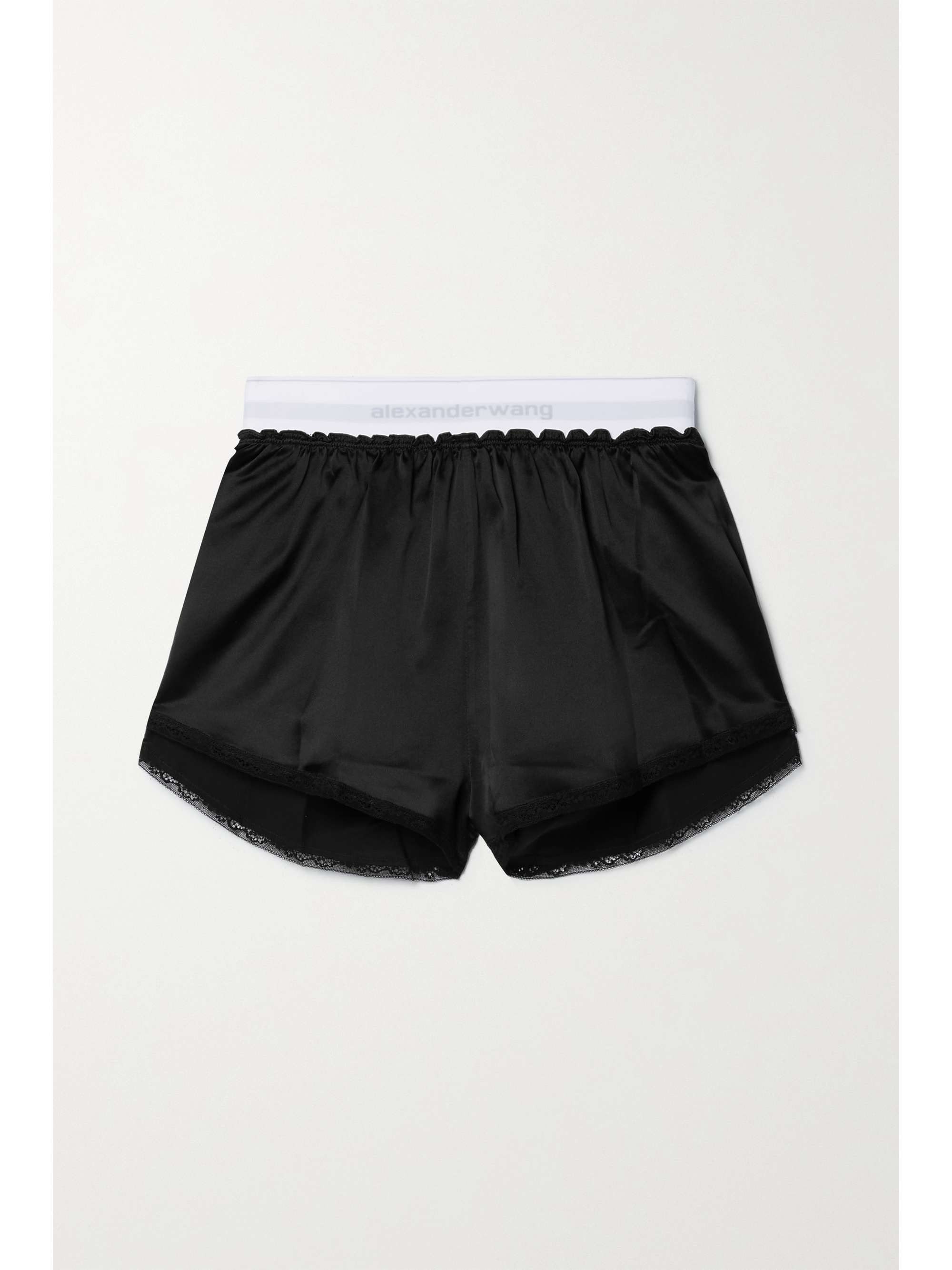 Black Lace-trimmed silk-charmeuse 