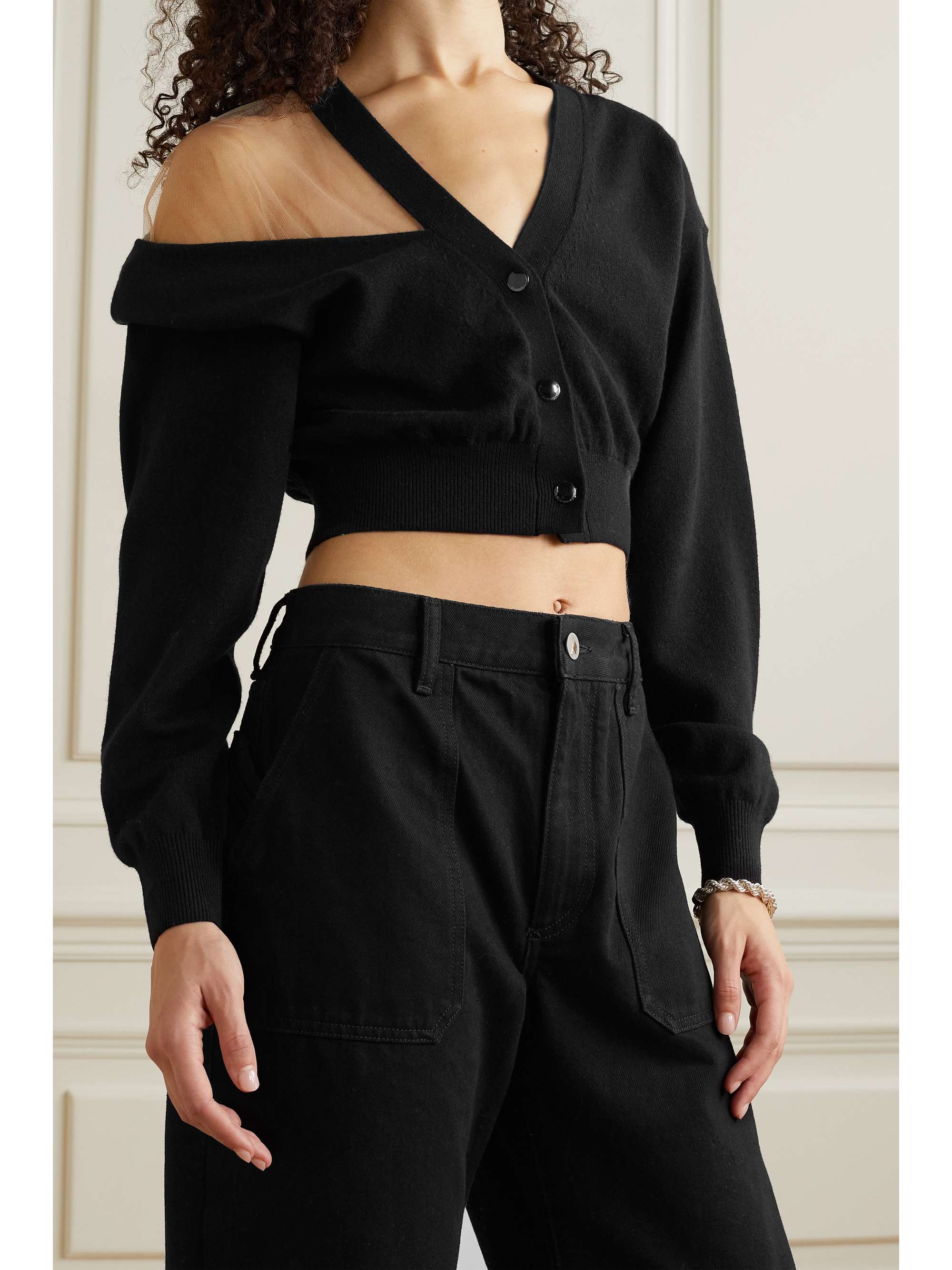 alexander wang sheer shoulder wool & cashmere blend sweater