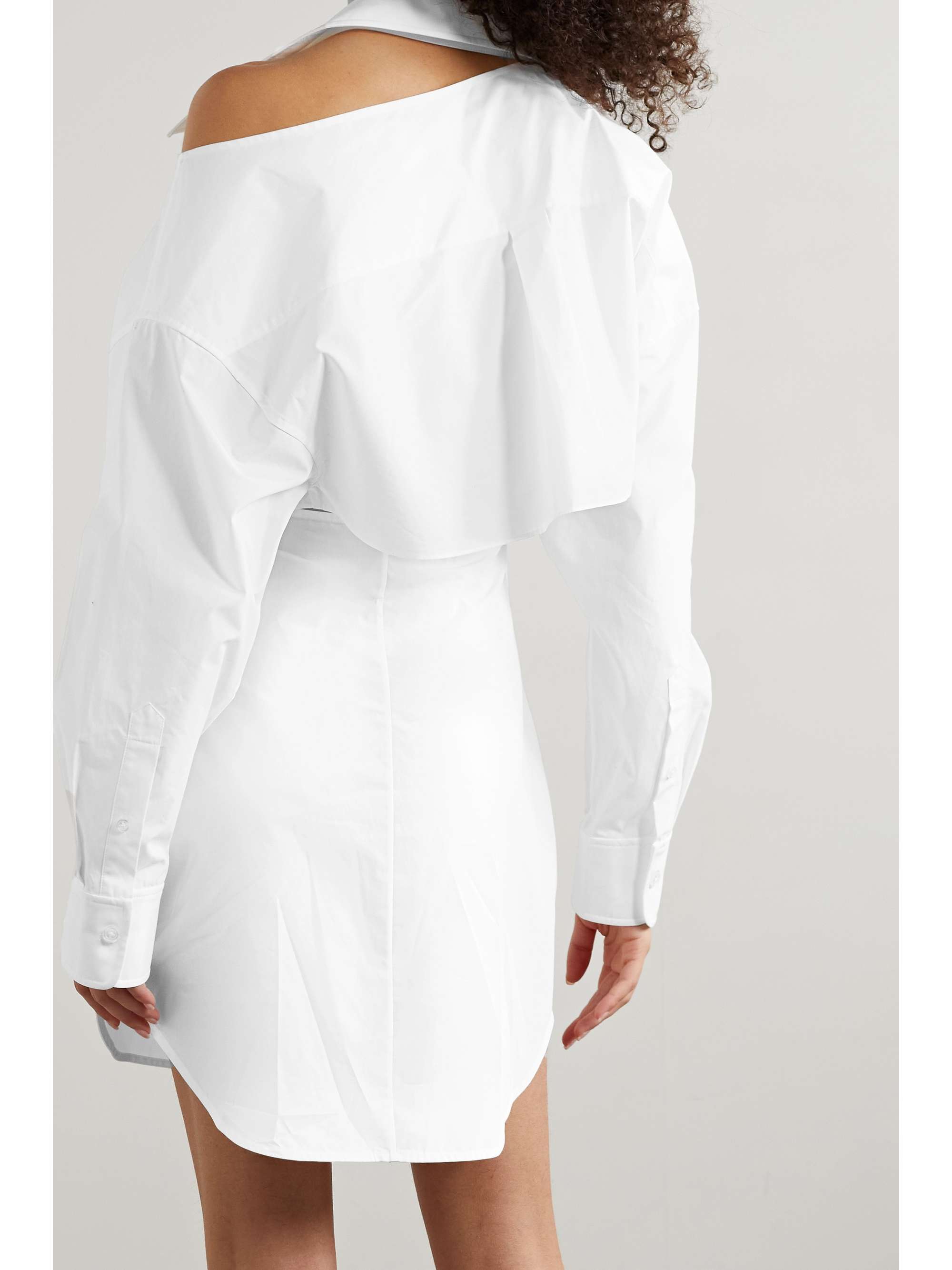White Cutout cotton-poplin mini shirt 