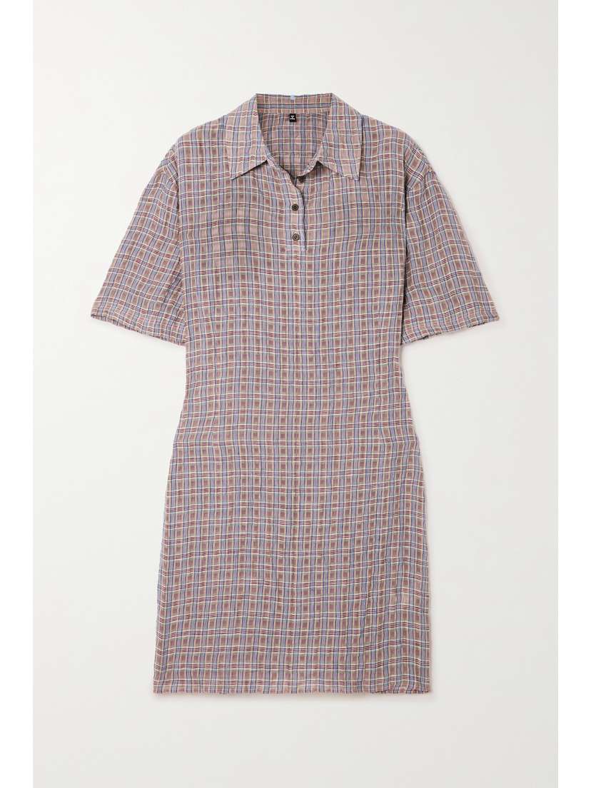 MCQ ALEXANDER MCQUEEN Grow Up Crinkled Checked Linen And Cotton-blend Mini Dress