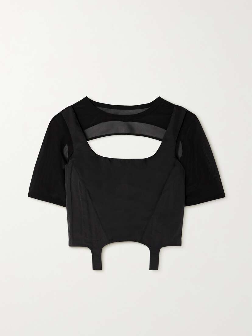 MCQ ALEXANDER MCQUEEN Striae Cropped Paneled Shell, Stretch-jersey And Mesh Top - x large