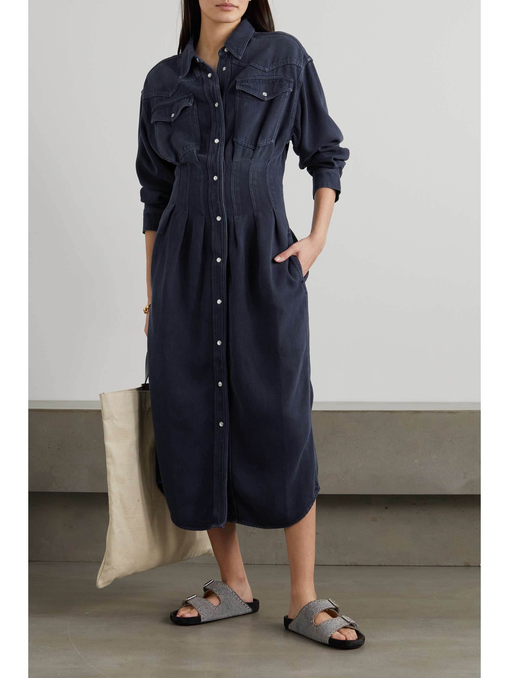 Lyocell-denim midi shirt dress 