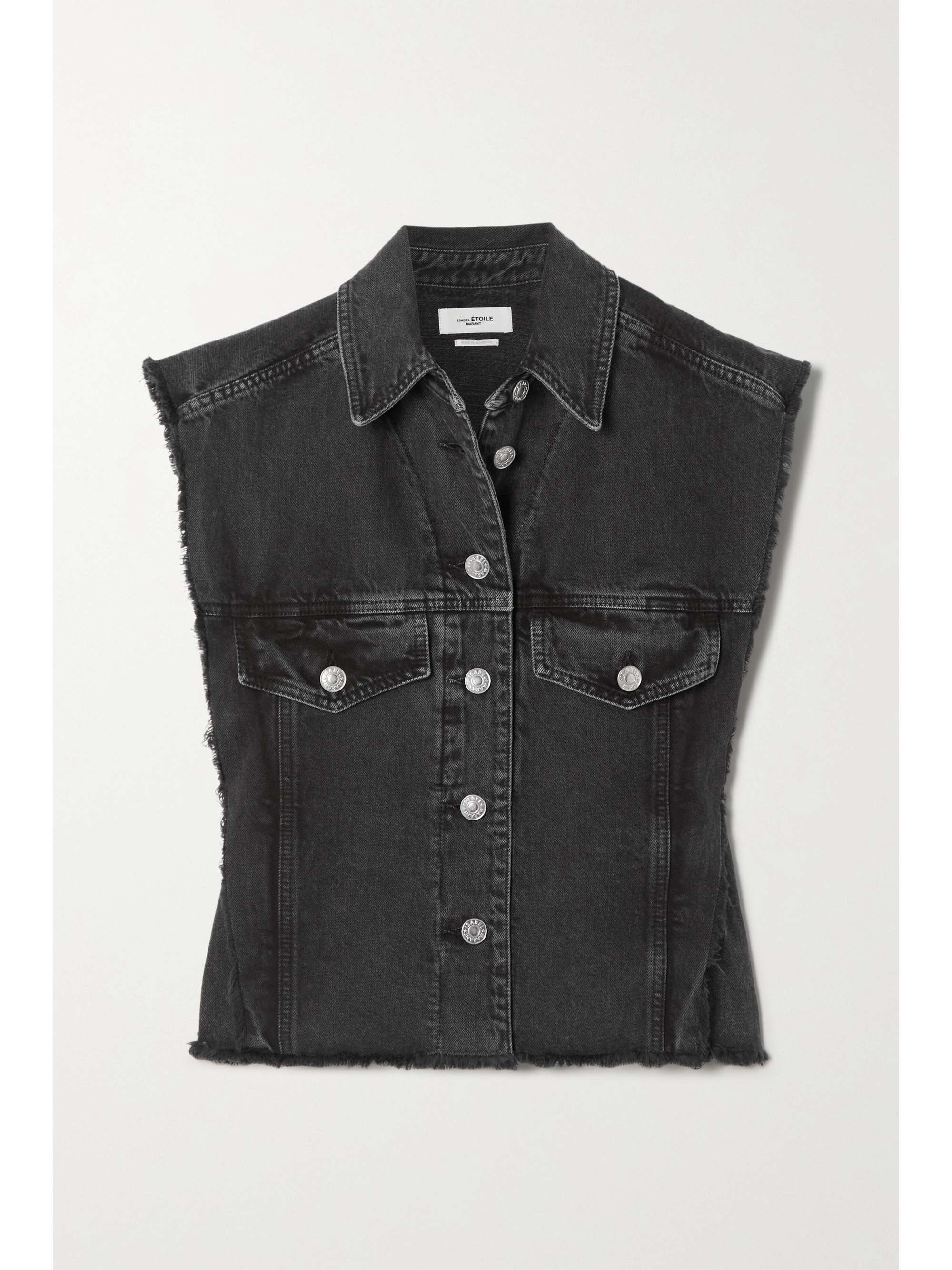 Charcoal Tyra frayed denim vest 