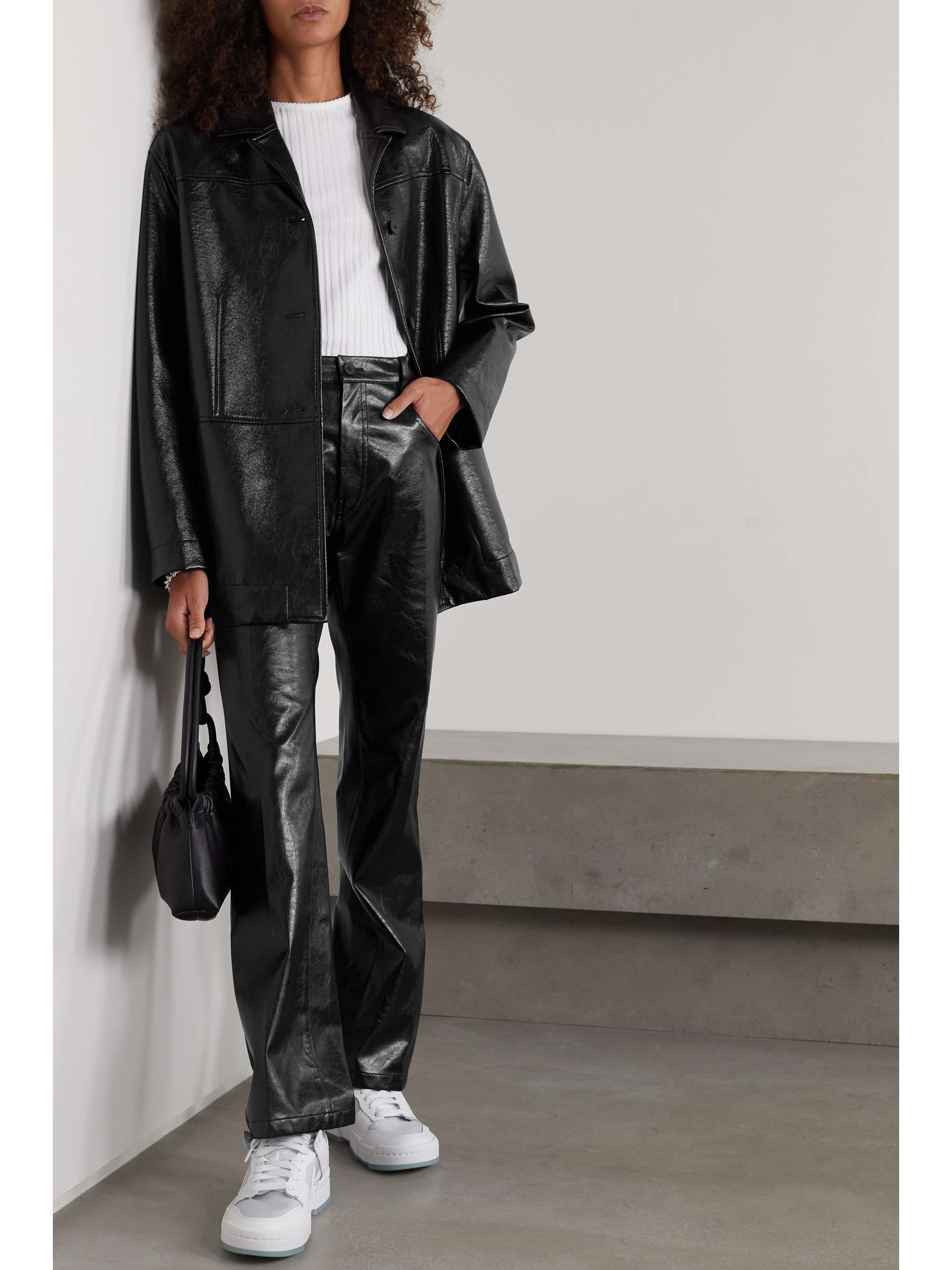 Striae faux leather jacket