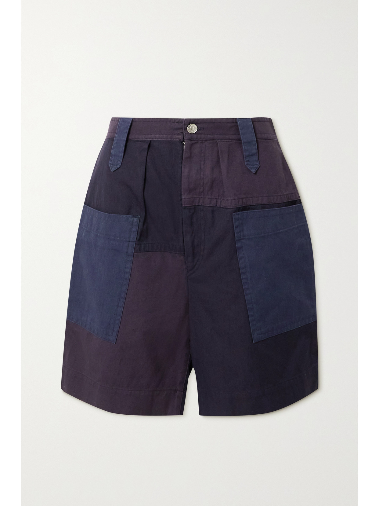Isabel Marant Étoile Kalerna Patchwork Organic Cotton And Linen-blend Shorts In Blue