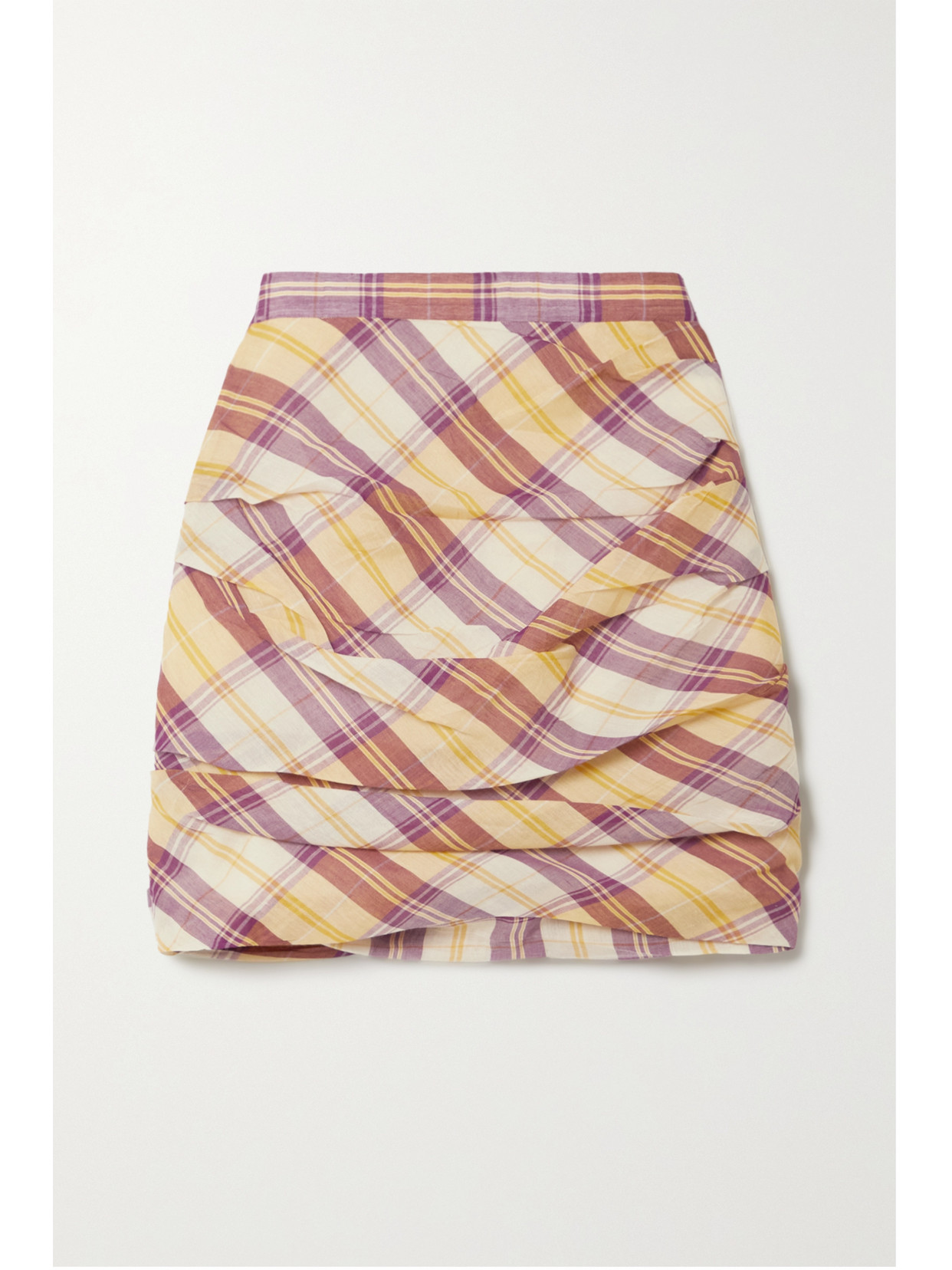 Isabel Marant Étoile Birdy Gathered Checked Cotton-voile Mini Skirt In Yellow