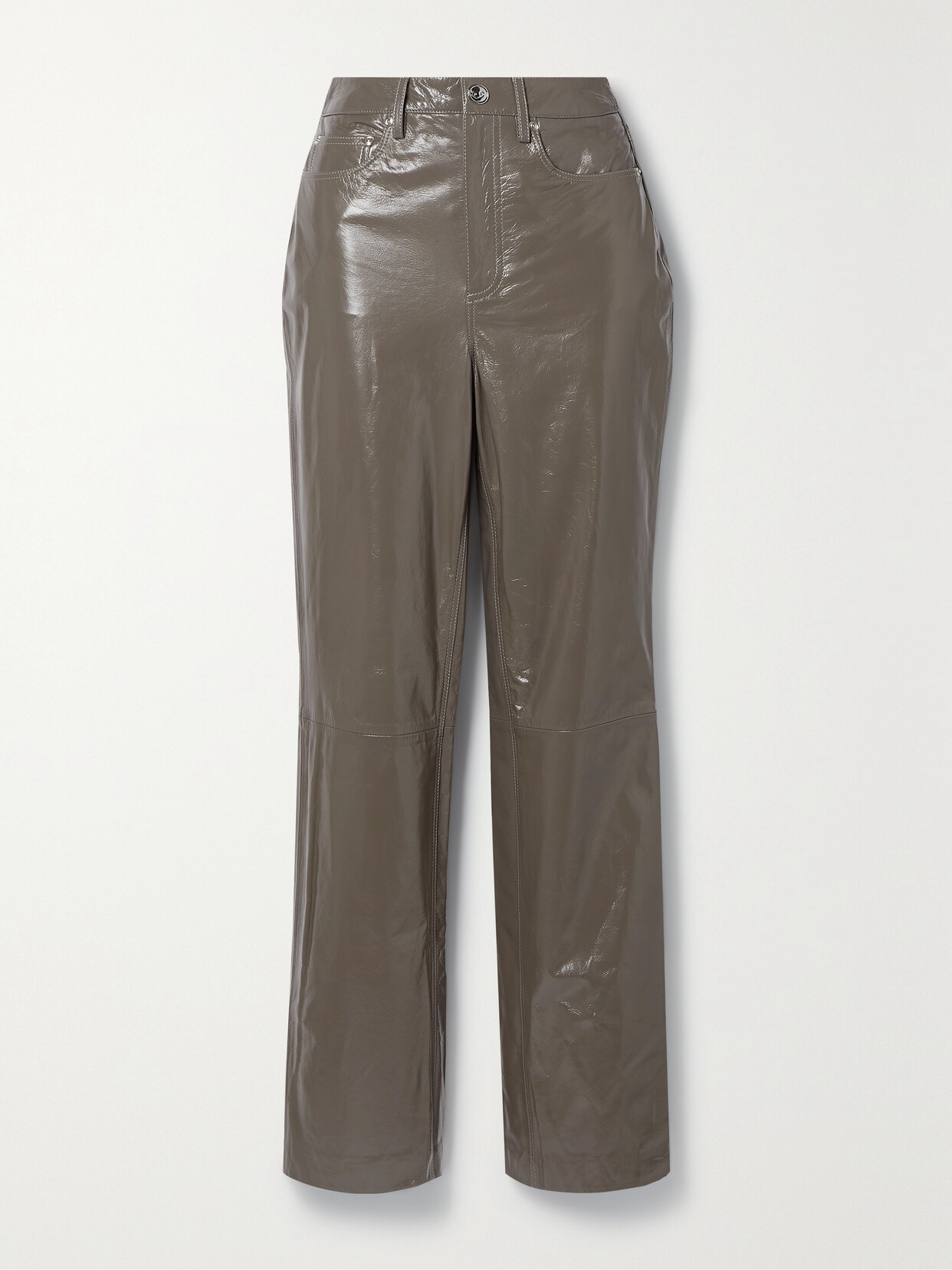 Remain Birger Christensen Lynn Straight High-rise Leather Trousers In Gray