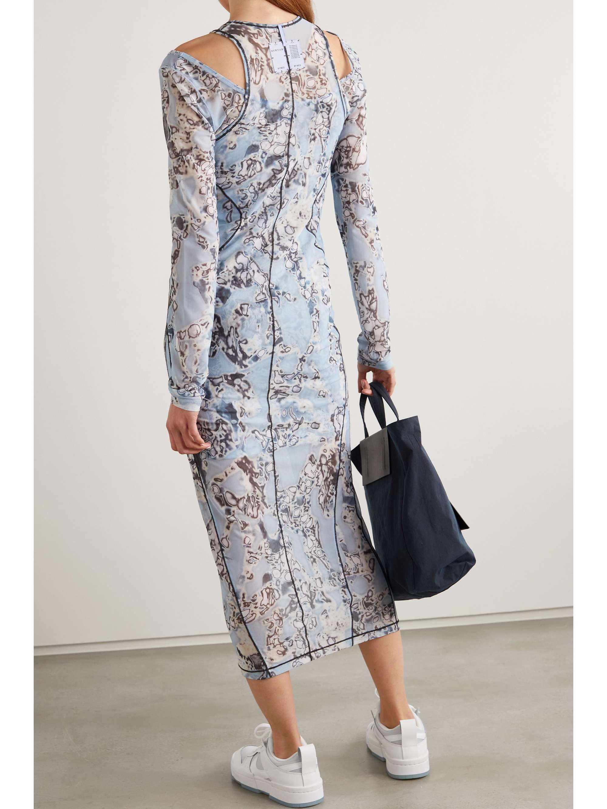 MCQ ALEXANDER MCQUEEN Striae layered printed stretch-mesh midi dress