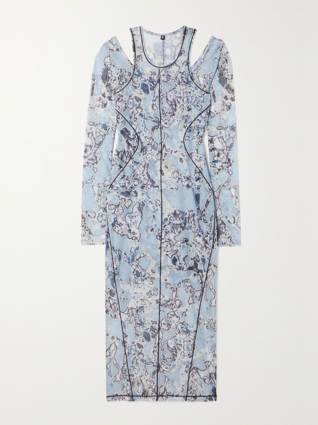 Mcq By Alexander Mcqueen Striae Layered Printed Stretch-mesh Midi Dress In Blue