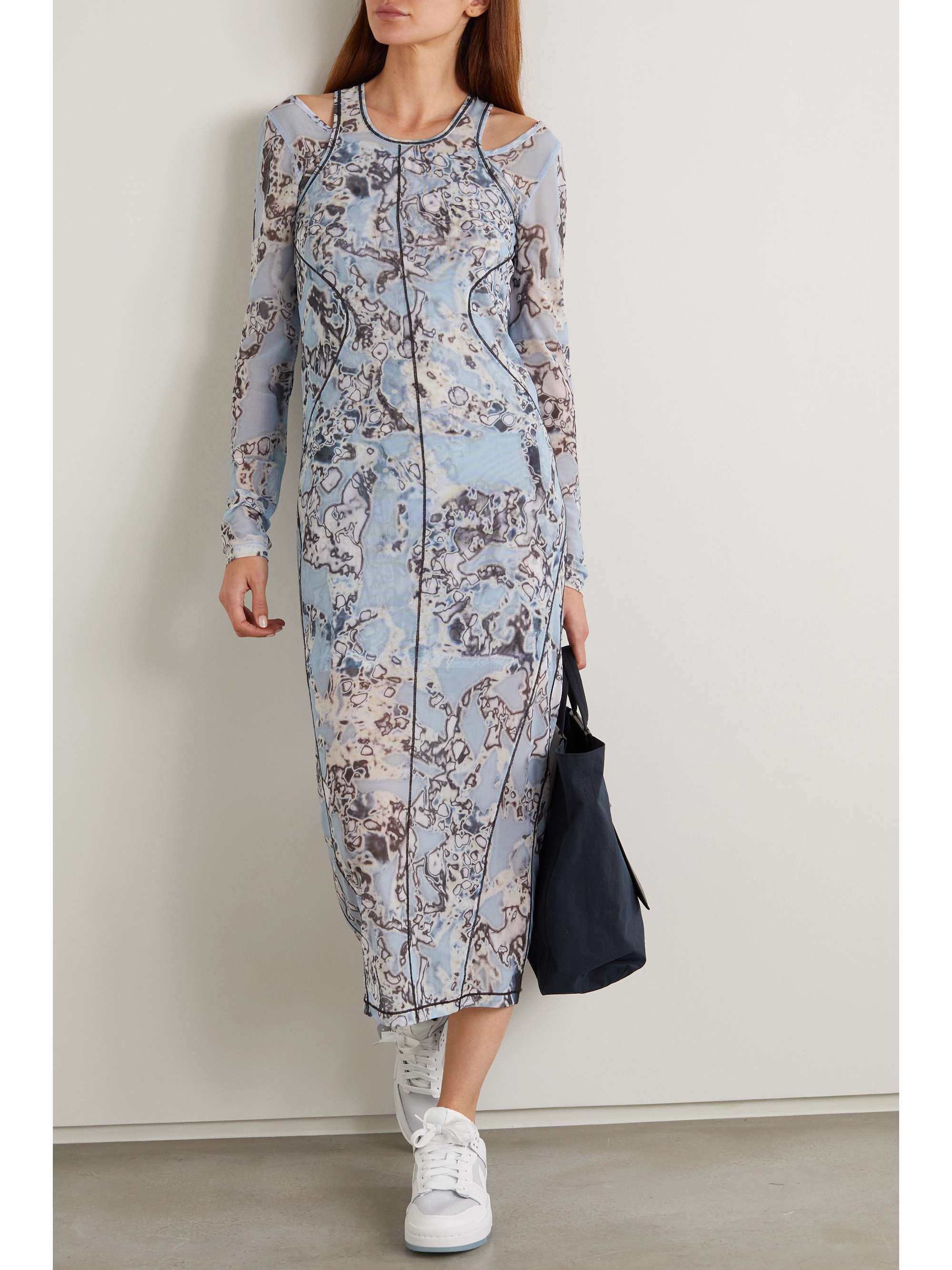 MCQ ALEXANDER MCQUEEN Striae layered printed stretch-mesh midi dress