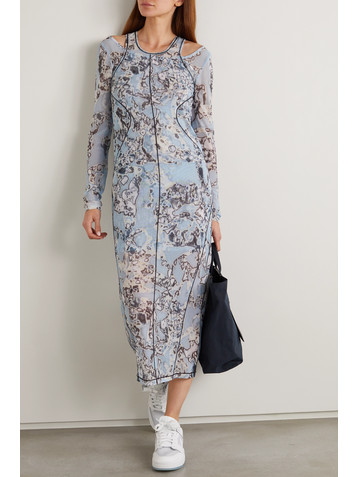 MCQ ALEXANDER MCQUEEN Striae layered printed stretch-mesh midi dress