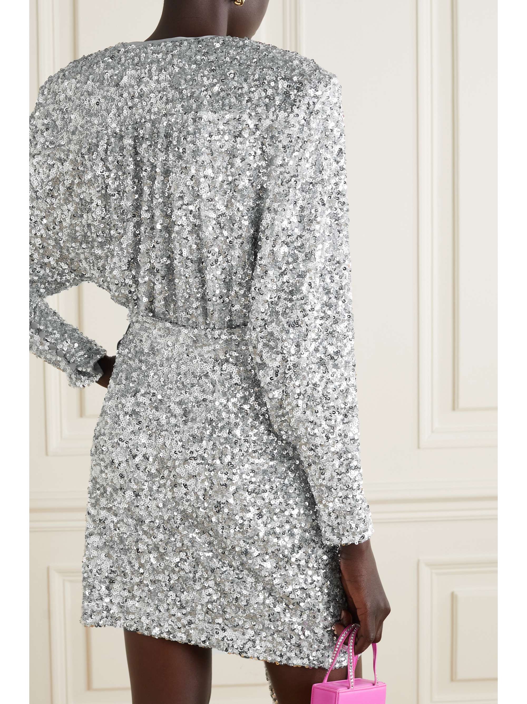 ROTATE BIRGER CHRISTENSEN Samantha belted sequined stretch-jersey mini wrap dress