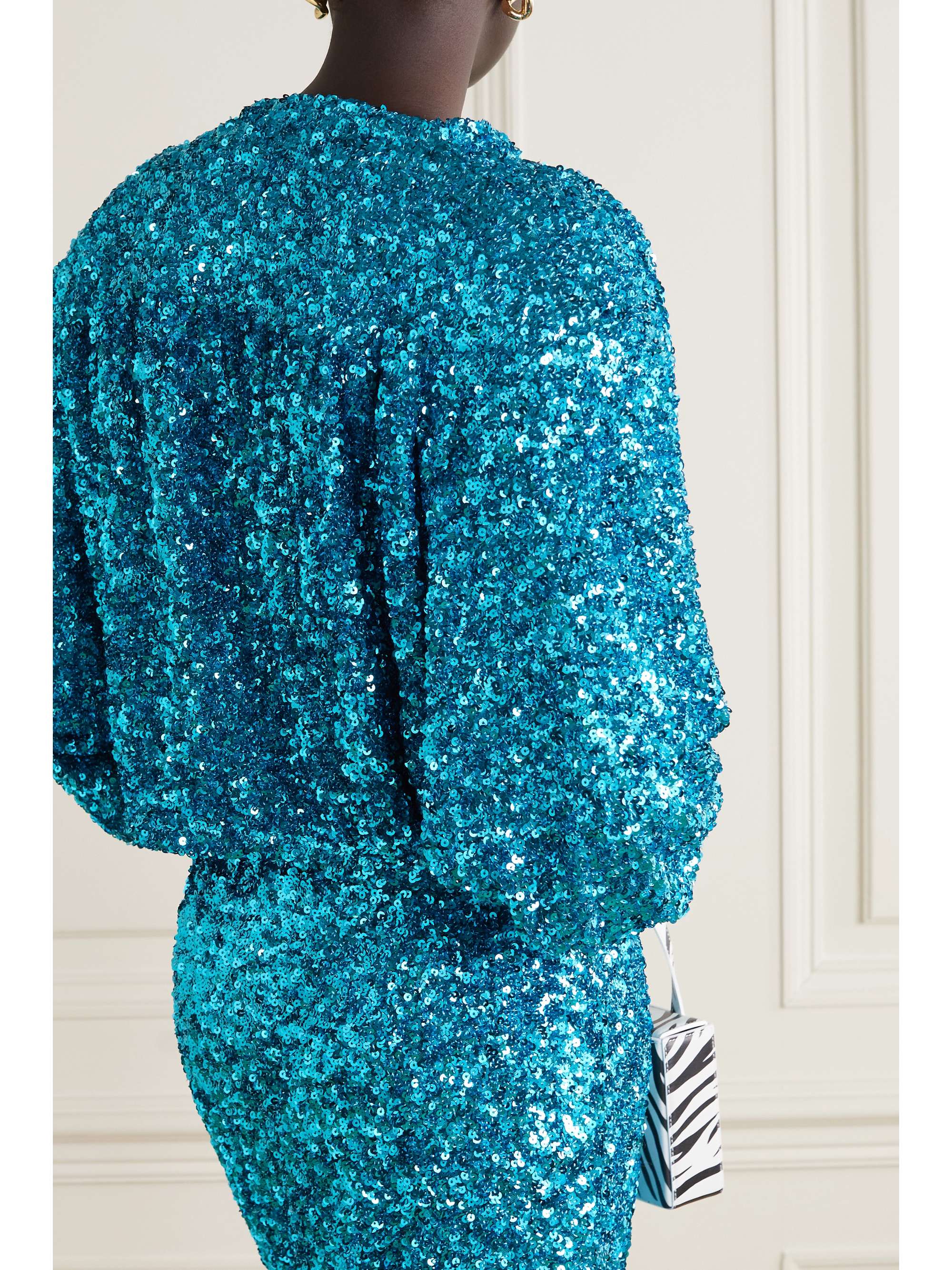 ROTATE BIRGER CHRISTENSEN Haut effet cache-cœur raccourci en jersey stretch à sequins Aurelia