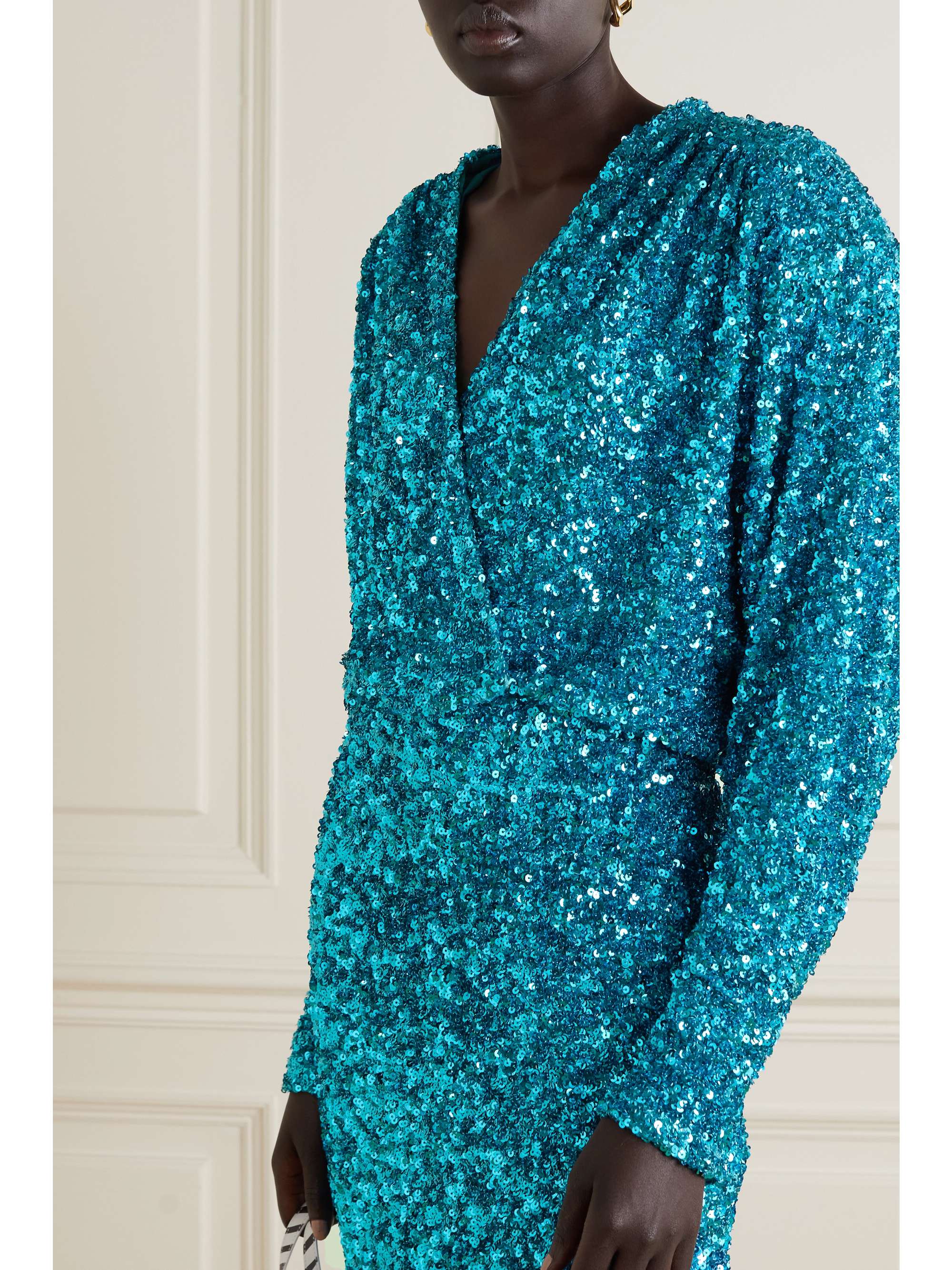 ROTATE BIRGER CHRISTENSEN Haut effet cache-cœur raccourci en jersey stretch à sequins Aurelia