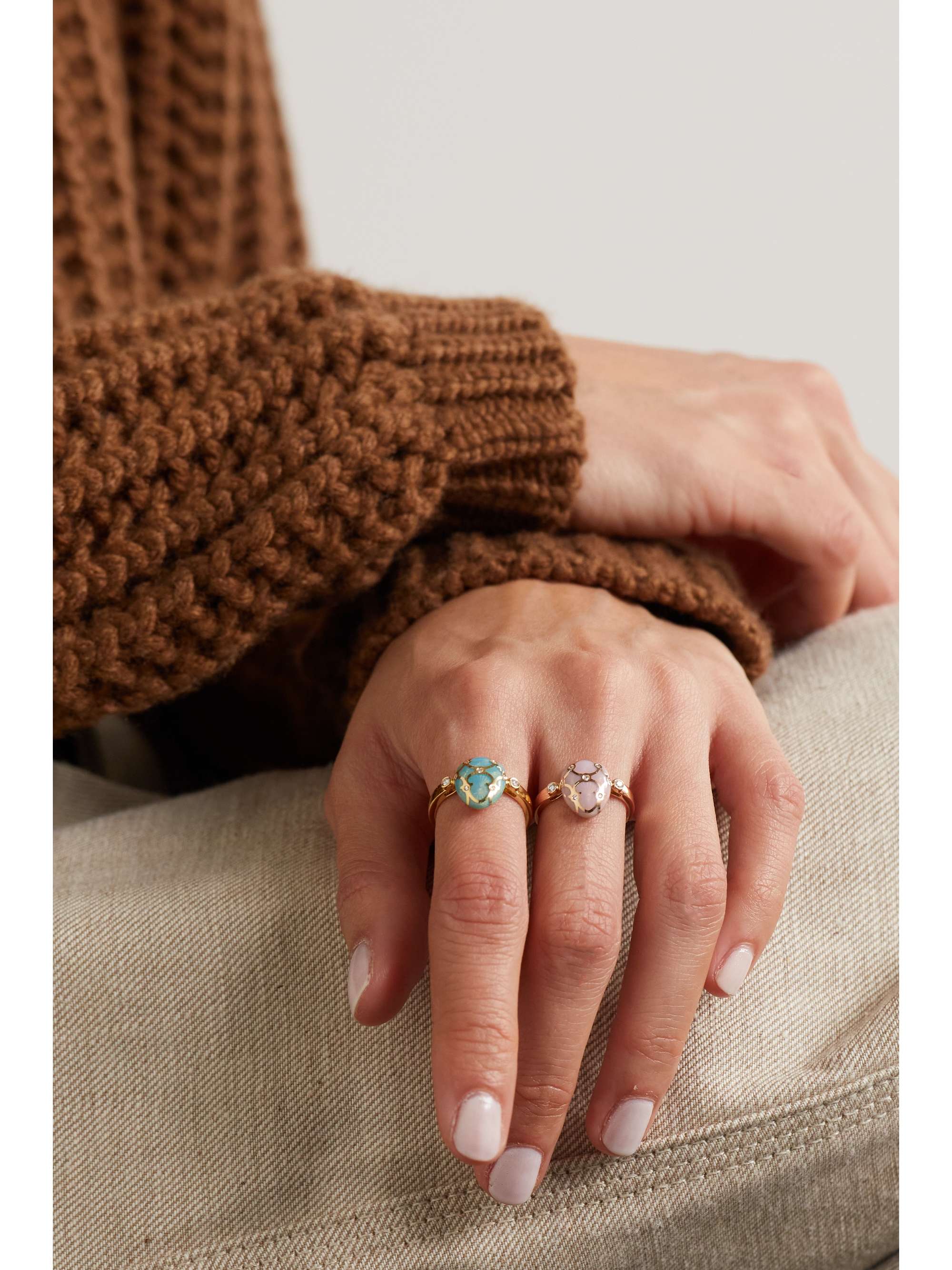 FABERGÉ Heritage 18-karat rose gold, enamel and diamond ring