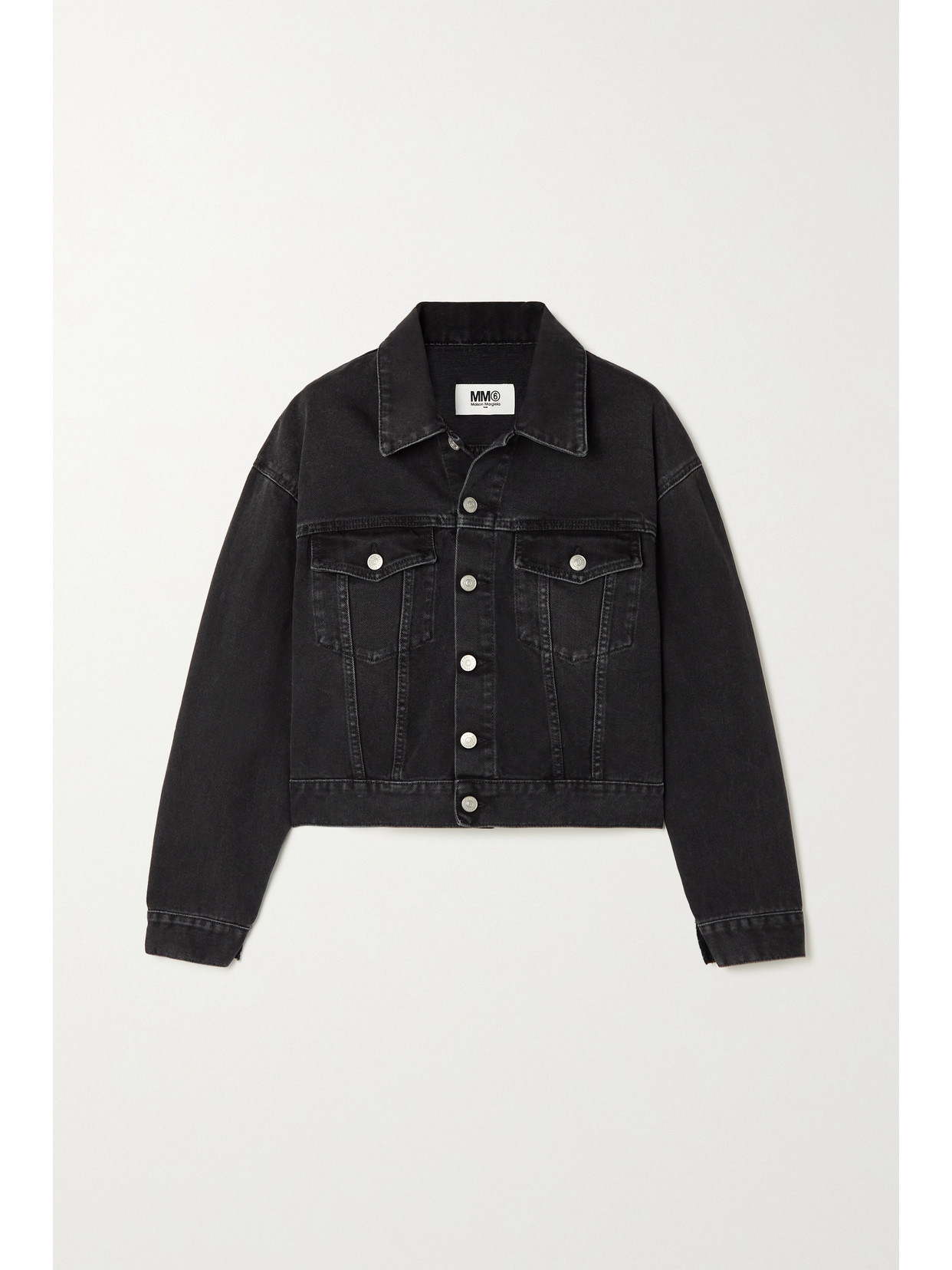 Mm6 Maison Margiela Cropped Distressed Denim Jacket In Black