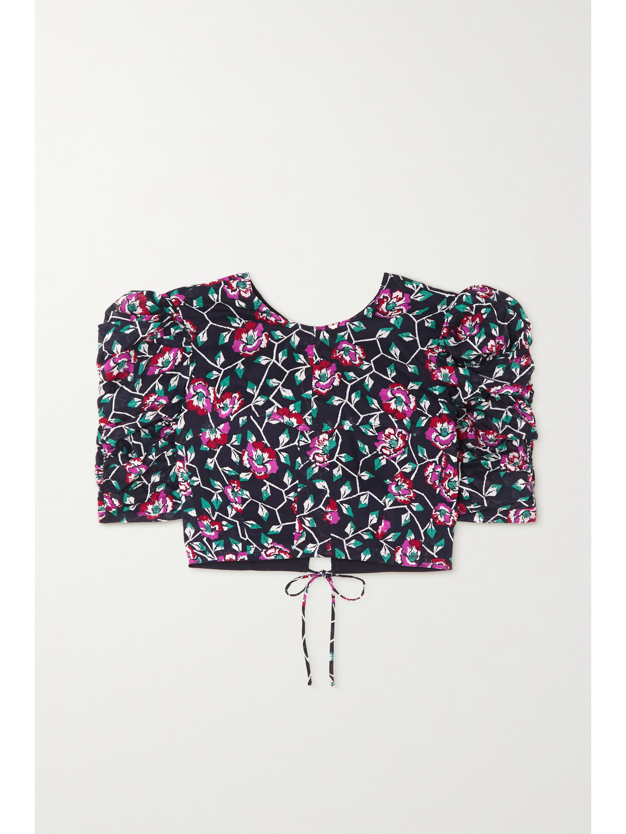 ISABEL MARANT ÉTOILE SILVA CROPPED OPEN-BACK FLORAL-PRINT COTTON-VOILE BLOUSE