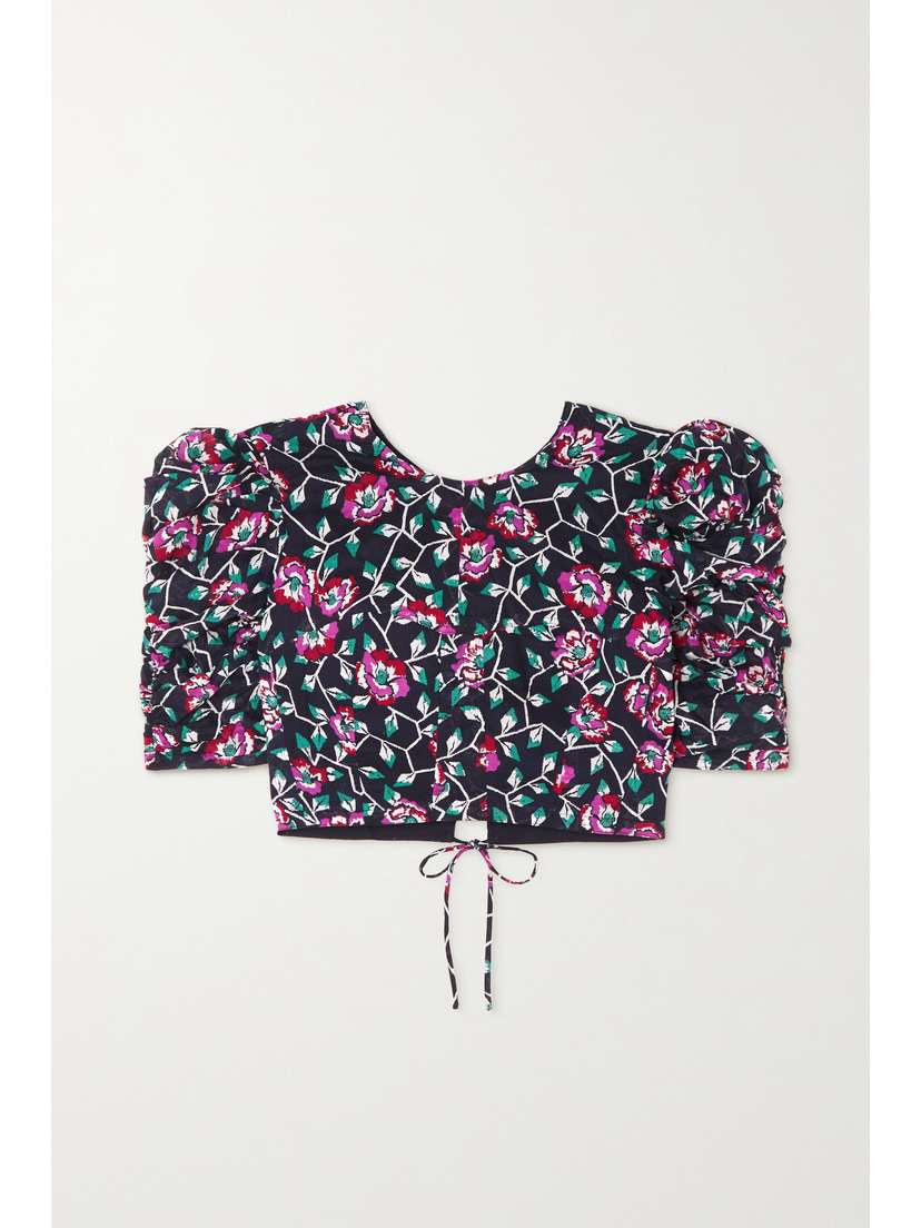 Marant Étoile Silva Cropped Open-back Floral-print Cotton-voile Blouse