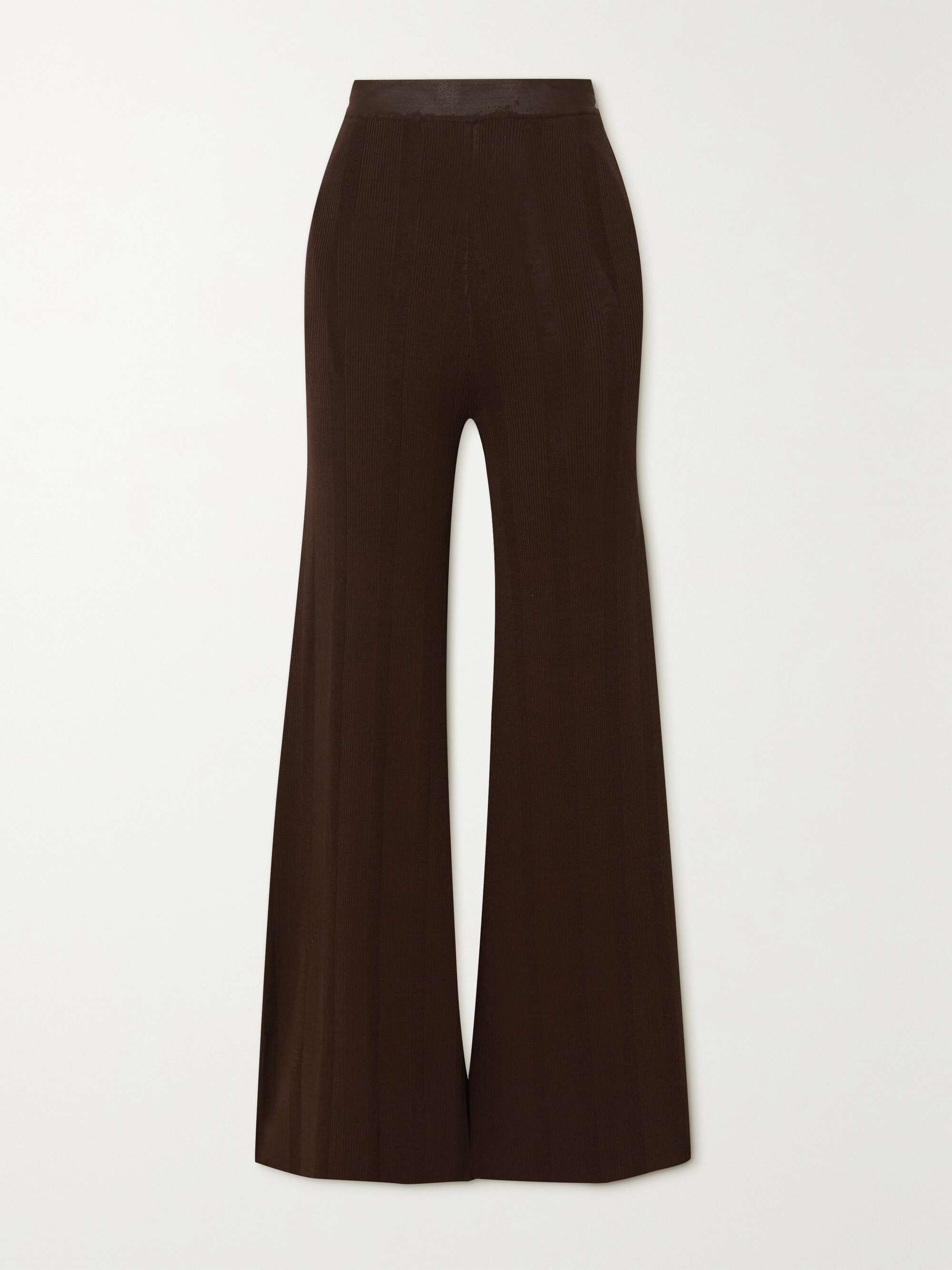Brown Solaima ribbed-knit flared pants 