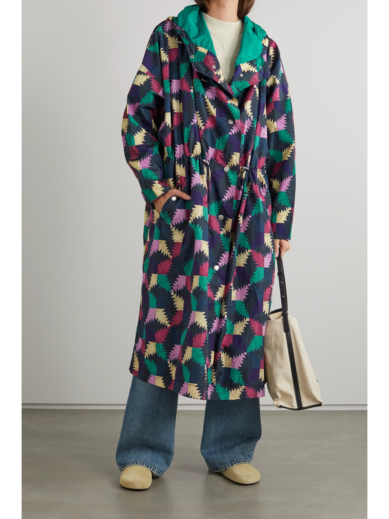 Isabel Marant Étoile Munao Pattern-print Long Coat In Blue