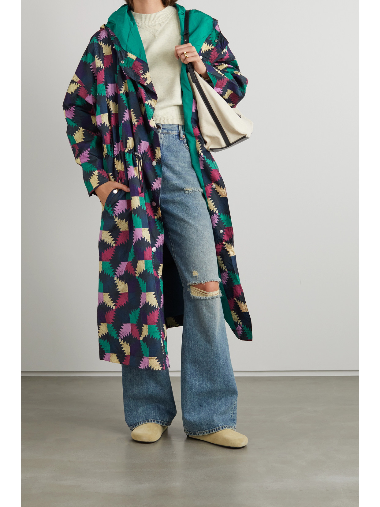 Isabel Marant Étoile Munao Pattern-print Long Coat In Blue