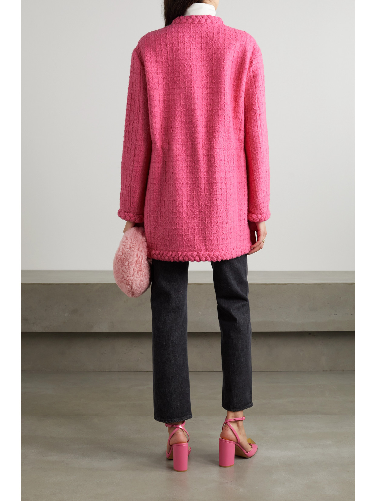 Shop Valentino Braided Wool-blend Bouclé-tweed Jacket In Pink