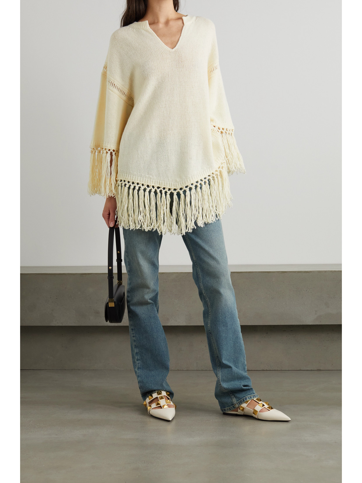 Shop Valentino Fringed Wool Sweater In White