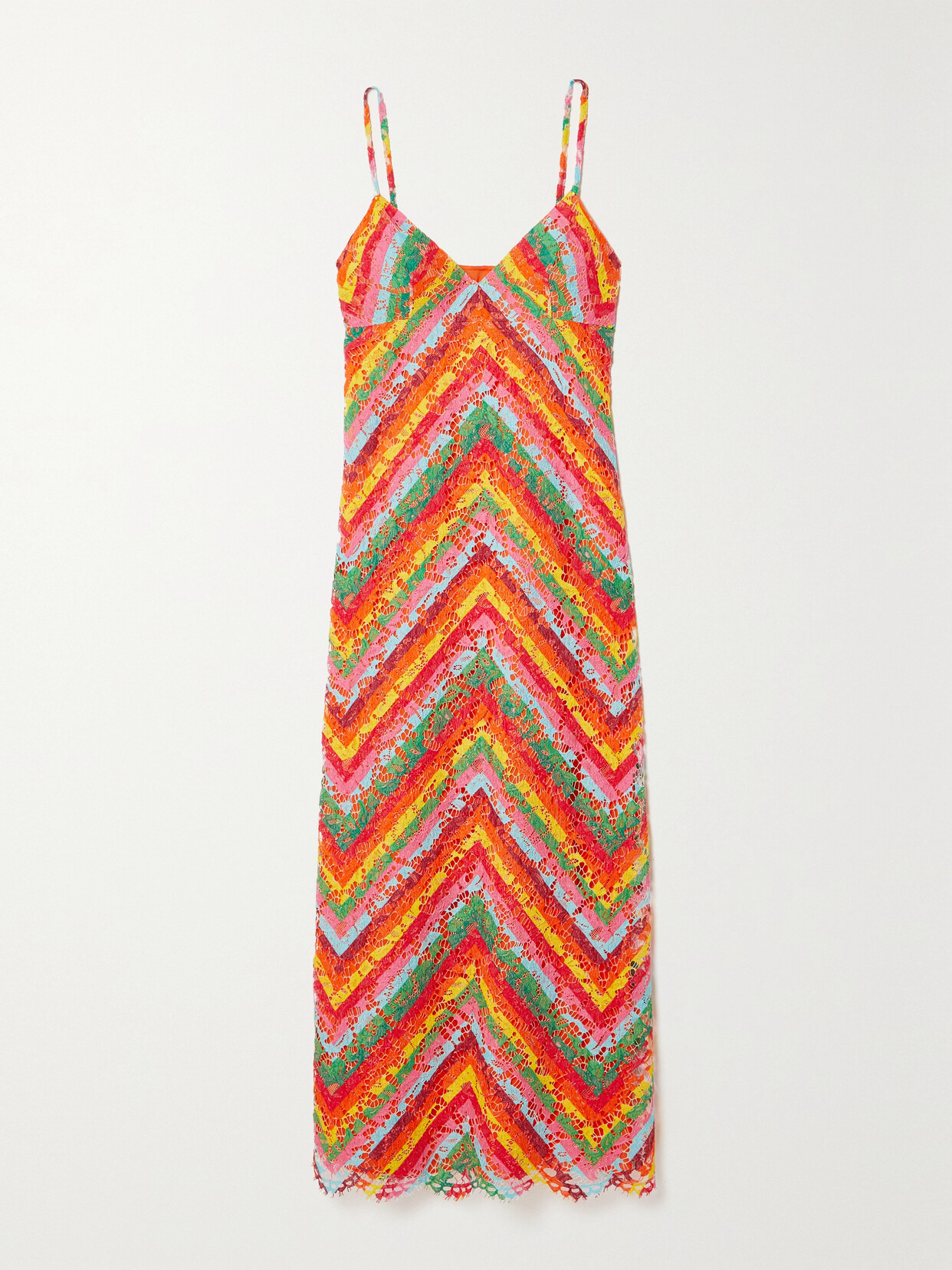 VALENTINO STRIPED CORDED LACE MAXI DRESS