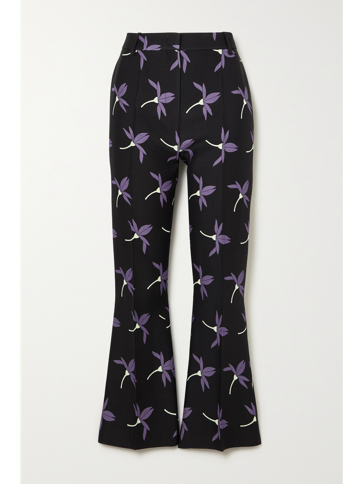 Valentino Floral-print Virgin Wool-blend Crepe Trousers In Black